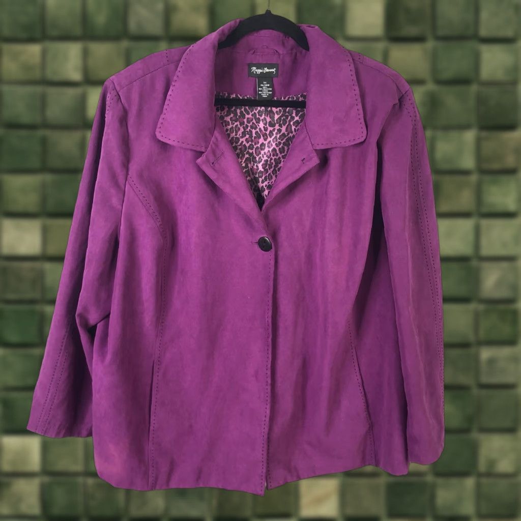 Vintage Maggie Barnes Jacket Womens 3X Purple Faux Suede Leopard Lined Button Front Size XXL / US 16-18 / IT 52-54 - 1 Thumbnail