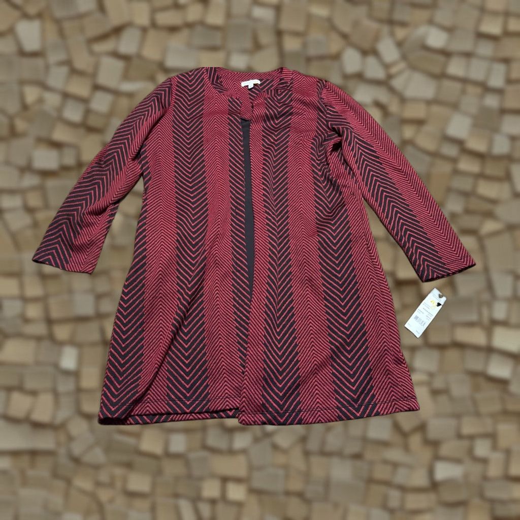 Vintage Notations Sweater Cardigan, Women's L Open Long Red Black, NWT, Casual, Fall Spring Summer, Womens Size L / US 10 / IT 46 - 1 Thumbnail