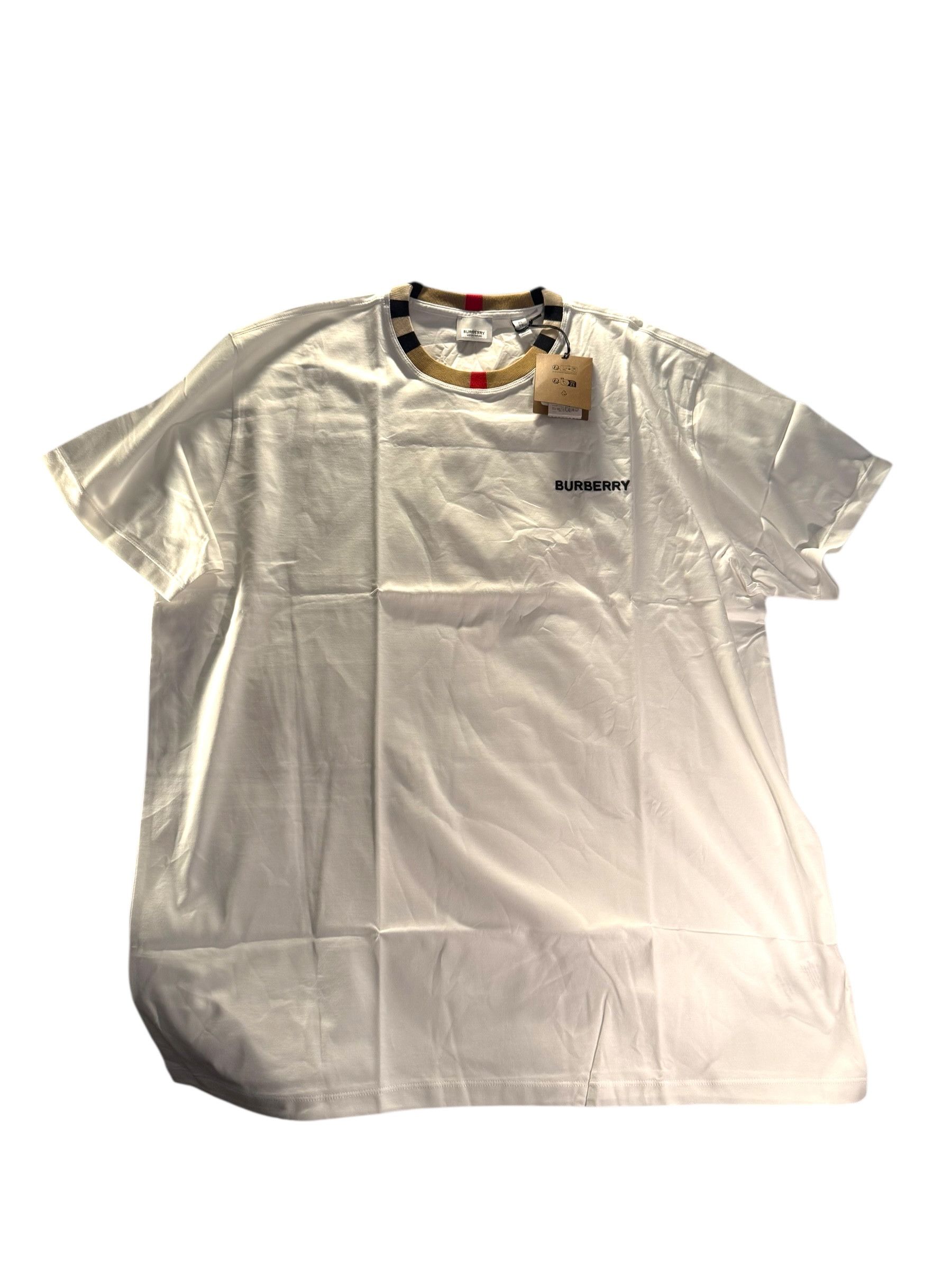 Burberry Burberry Check Trim Cotton T-shirt with Embroidered Logo Size US XL / EU 56 / 4 - 1 Thumbnail