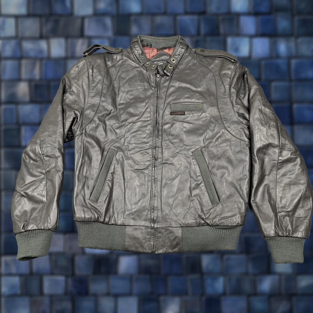 Members Only VINTAGE Members Only Jacket Mens 38 Gray Leather Bomber Full Zip Pockets 80s Size US XXS / EU 40 - 1 Thumbnail