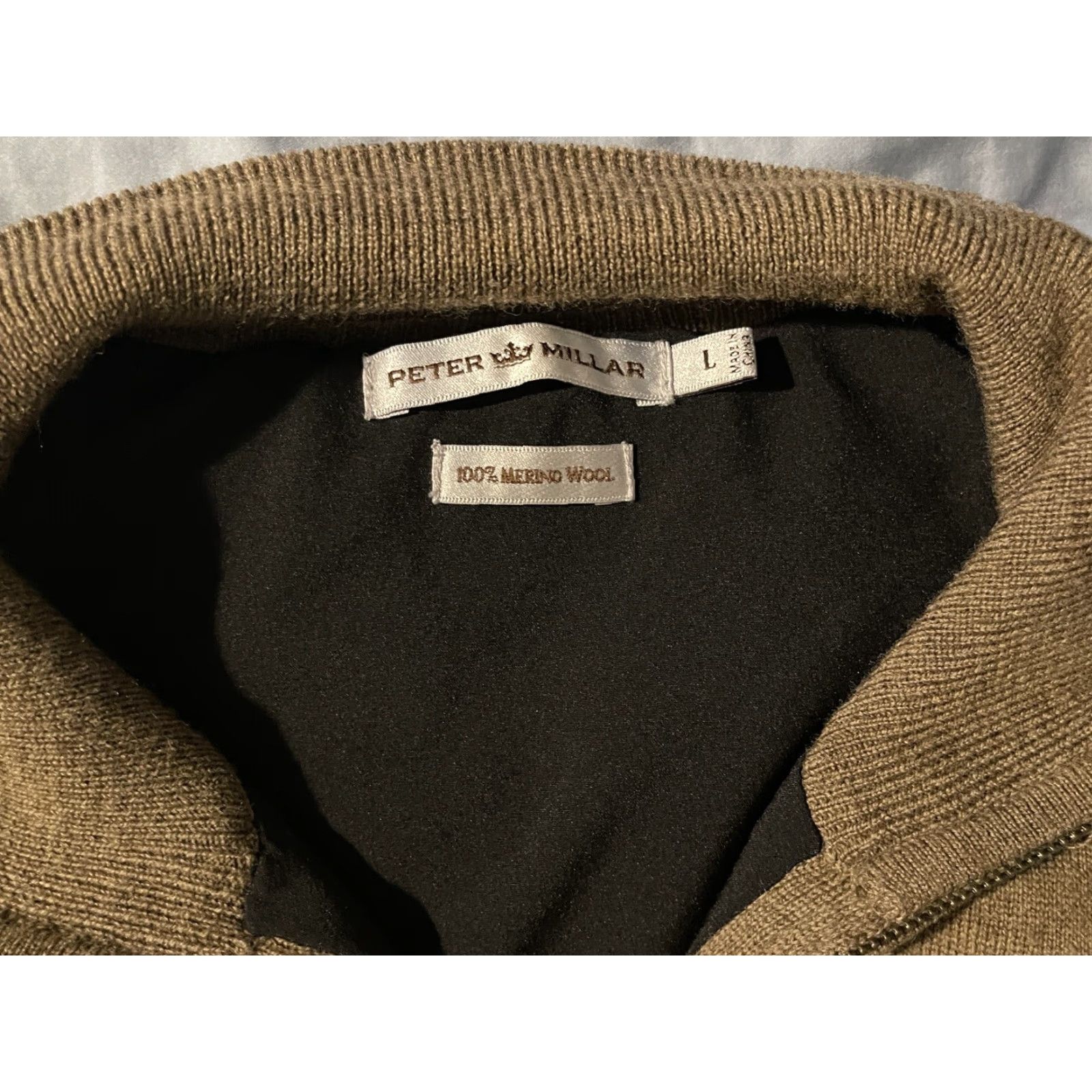Peter Millar PETER MILLAR 1/4 ZIP Brown Large 100% Merino Wool Golf Lined Sweater EUC Mens Knit Zipper Wind Stop Logo Front Regular Size L Size US L / EU 52-54 / 3 - 3 Thumbnail