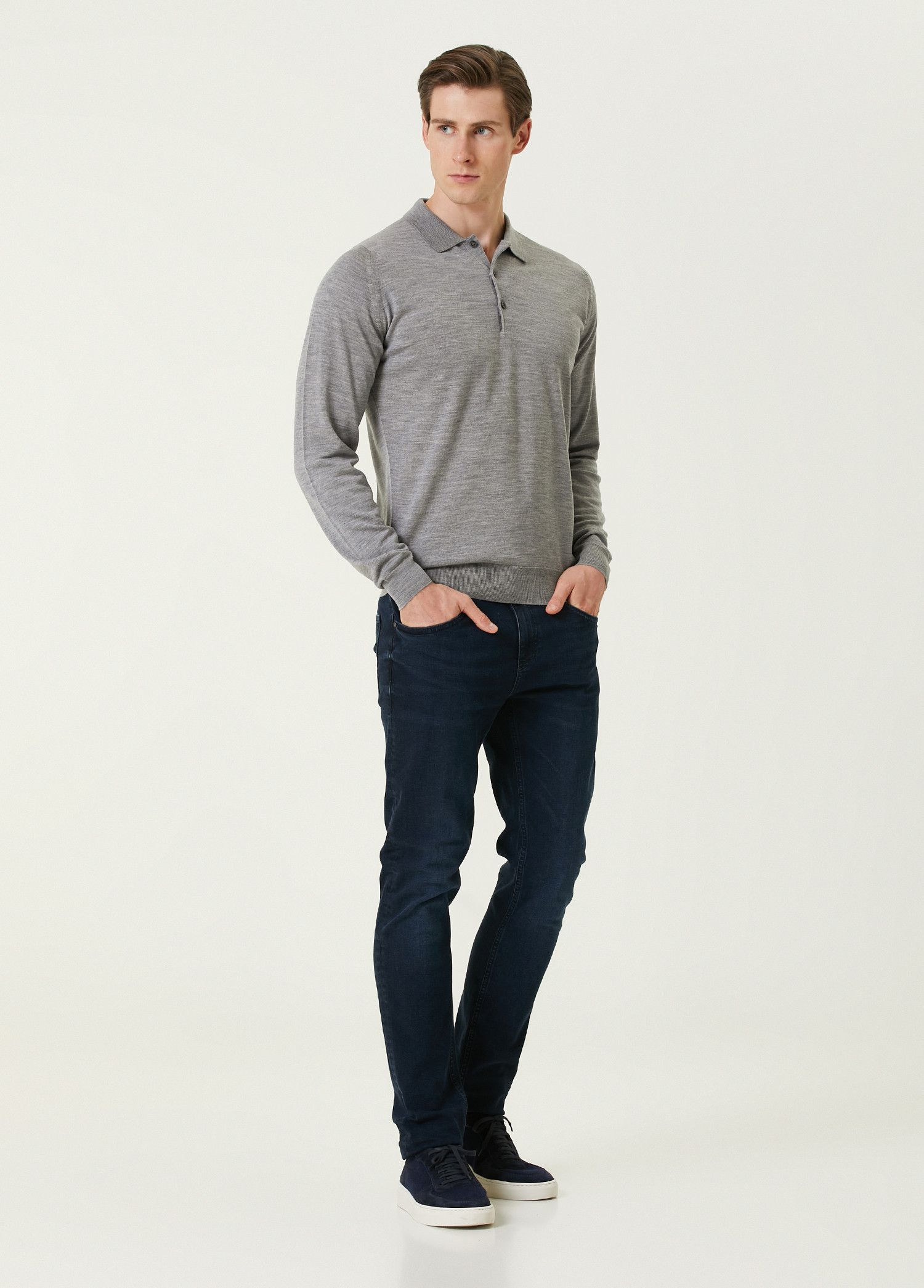 John Smedley JOHN SMEDLEY Belper solid gray merino wool polo sweater XXL Size US XXL / EU 58 / 5 - 3 Thumbnail