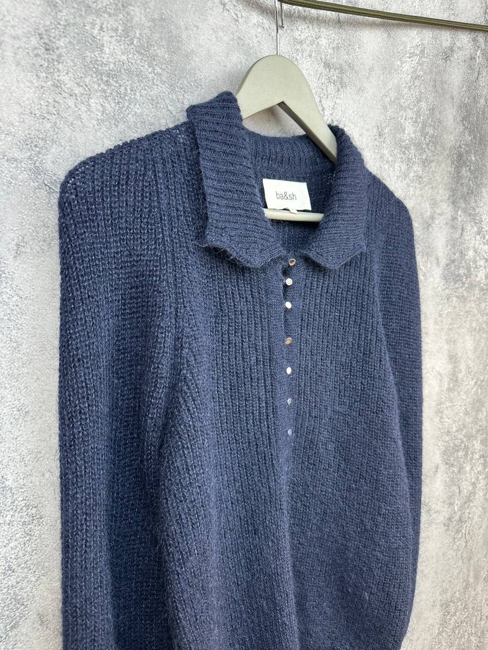ba&sh Ba&Sh Puffed Sleeve Knit Polo Mohair/Wool Sweater Navy Size S / US 4 / IT 40 - 4 Thumbnail