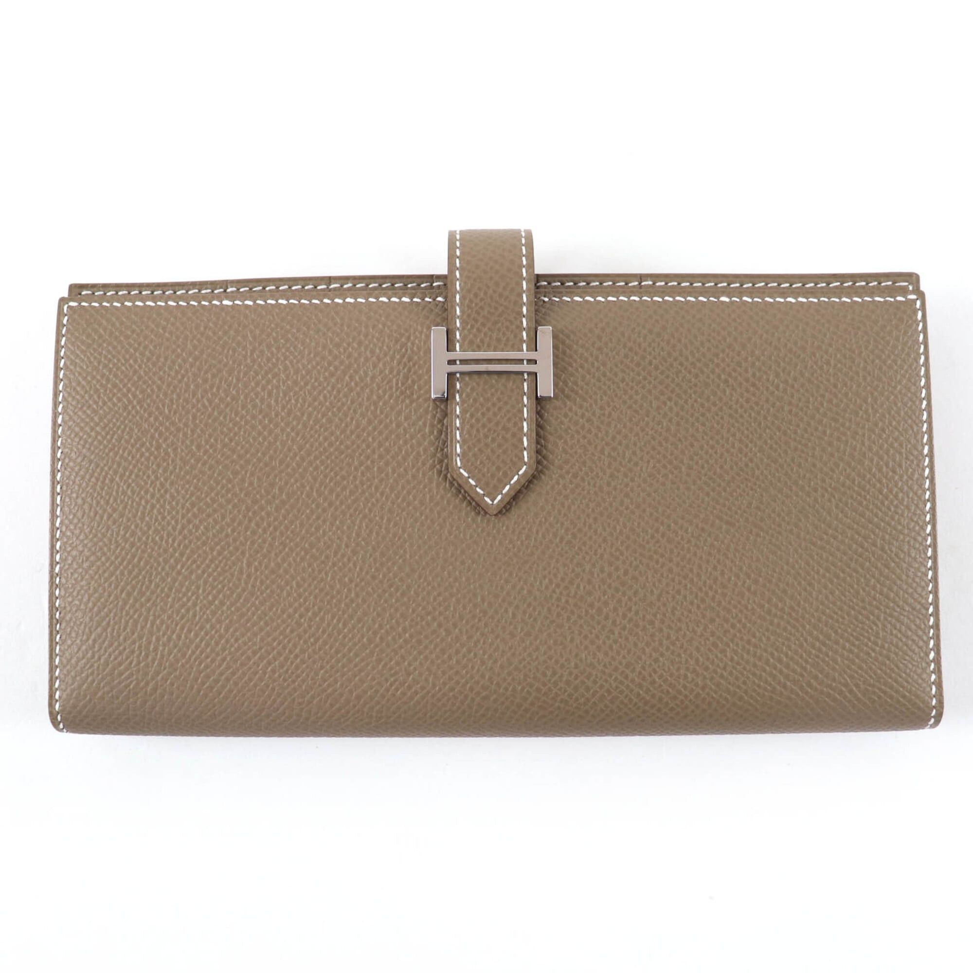 Hermes HERMES Bearn Soufflé Etoupe Silver Hardware Leather Long Wallet, W Stamp, with Box, Made in France, Women's Size ONE SIZE - 1 Thumbnail