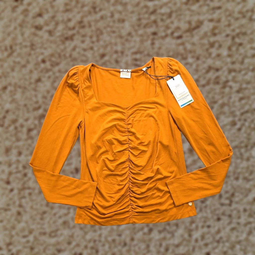 Scotch & Soda Scotch & Soda Top Womens Medium Orange Ruched Long Sleeve Square Neck Casual Shirt Size M / US 6-8 / IT 42-44 - 1 Thumbnail