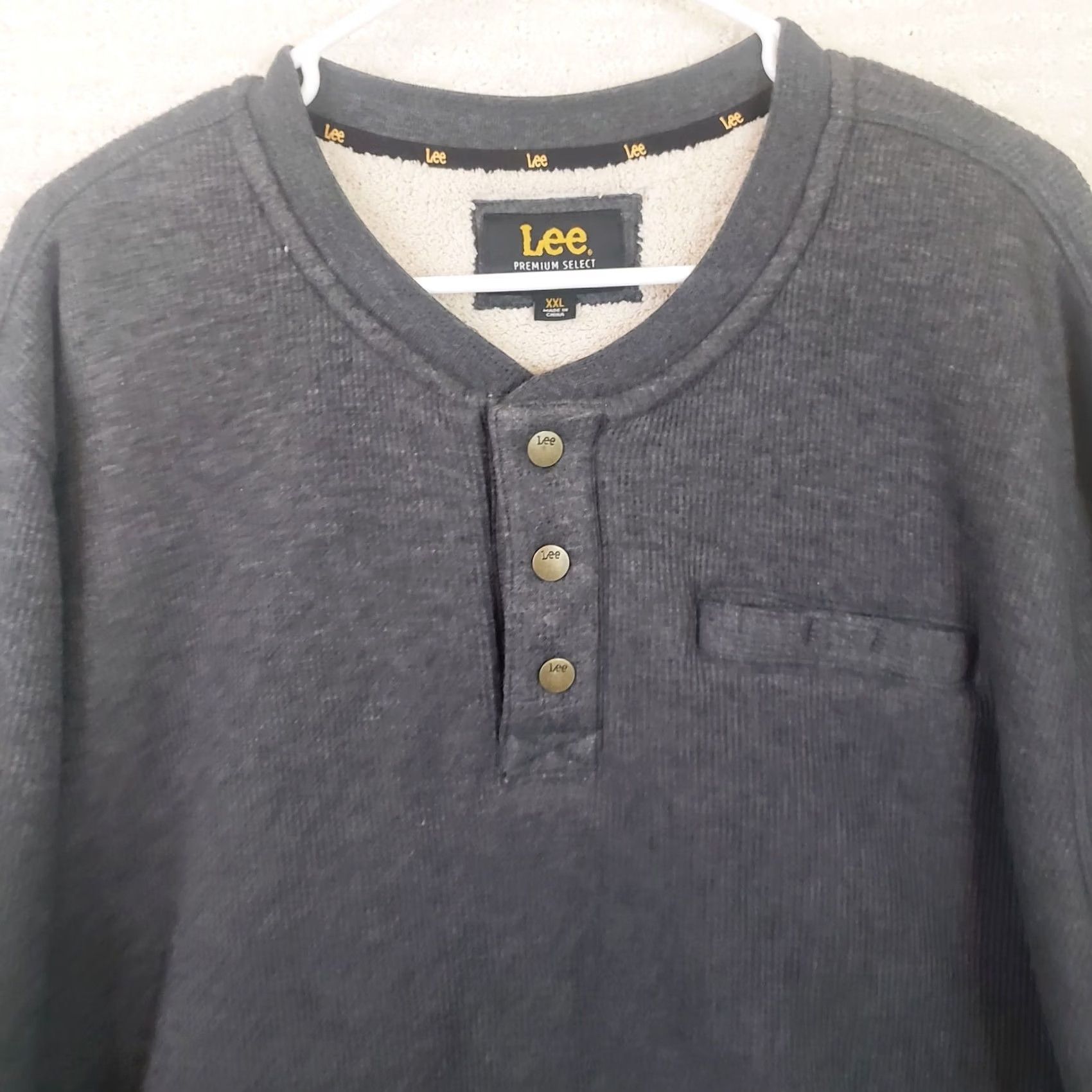 Lee Lee Men’s XXL Sweater Sherpa Lined Henley Gray Thermal Outdoor Warm Workwear Casual Knit Shirt Jumper 2XL Regular Mens Size US XXL / EU 58 / 5 - 3 Thumbnail