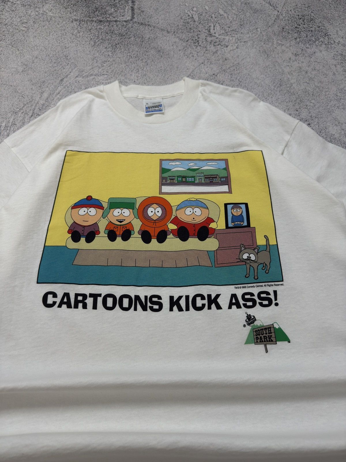 Other VTG 1998 Comedy Central South Park Cartoons Kick Ass T-Shirt Size US XL / EU 56 / 4 - 6 Thumbnail