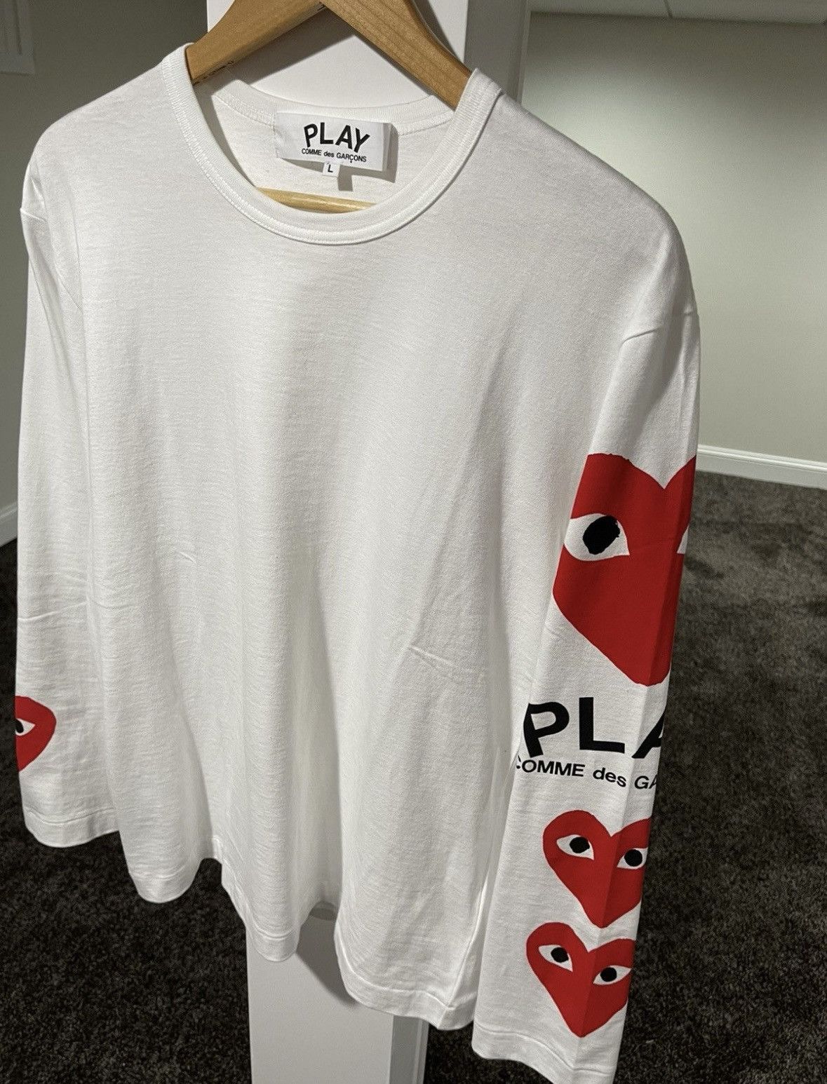 Comme des Garcons × Comme des Garcons PLAY × Japanese Brand Comme des Garcon Play Heart Logo Longsleeve White Size US L / EU 52-54 / 3 - 2 Thumbnail