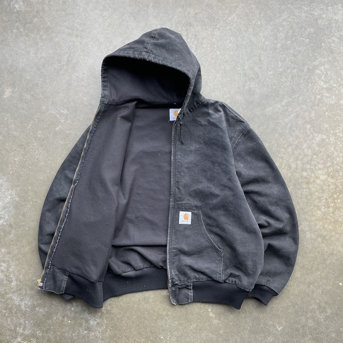 Vintage Faded Black Carhartt Hooded Active Jacket 90s Grunge