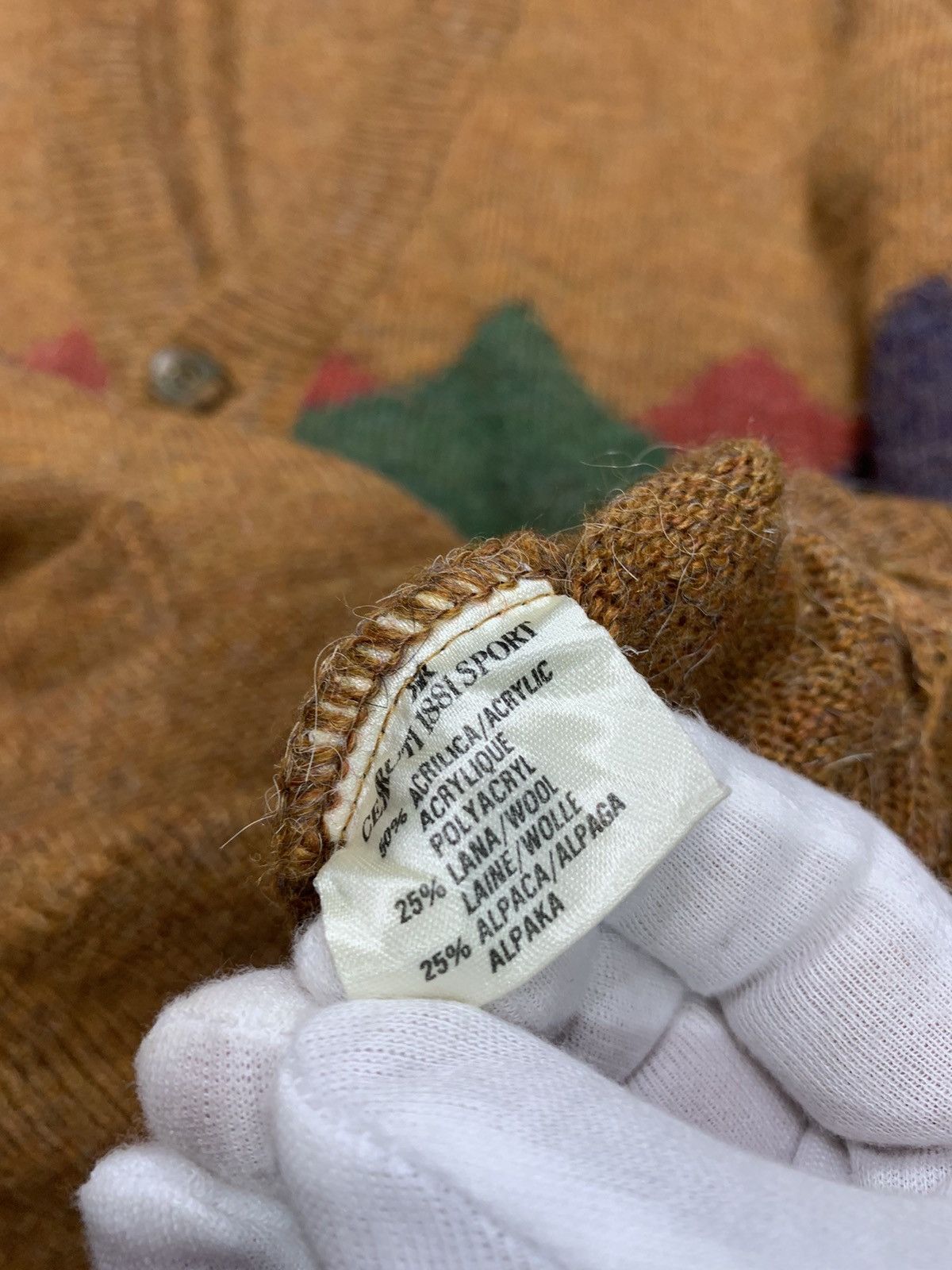 Cerruti 1881 90s Vintage Camel brown Geometric knit Button up Cardigan Size US XL / EU 56 / 4 - 3 Thumbnail