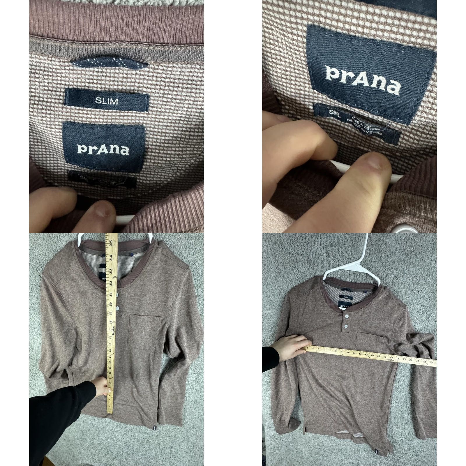 Prana prAna Henley Shirt Mens Small Brown Long Sleeve Slim Fit Pocket Casual Shirt Size US S / EU 44-46 / 1 - 8 Thumbnail