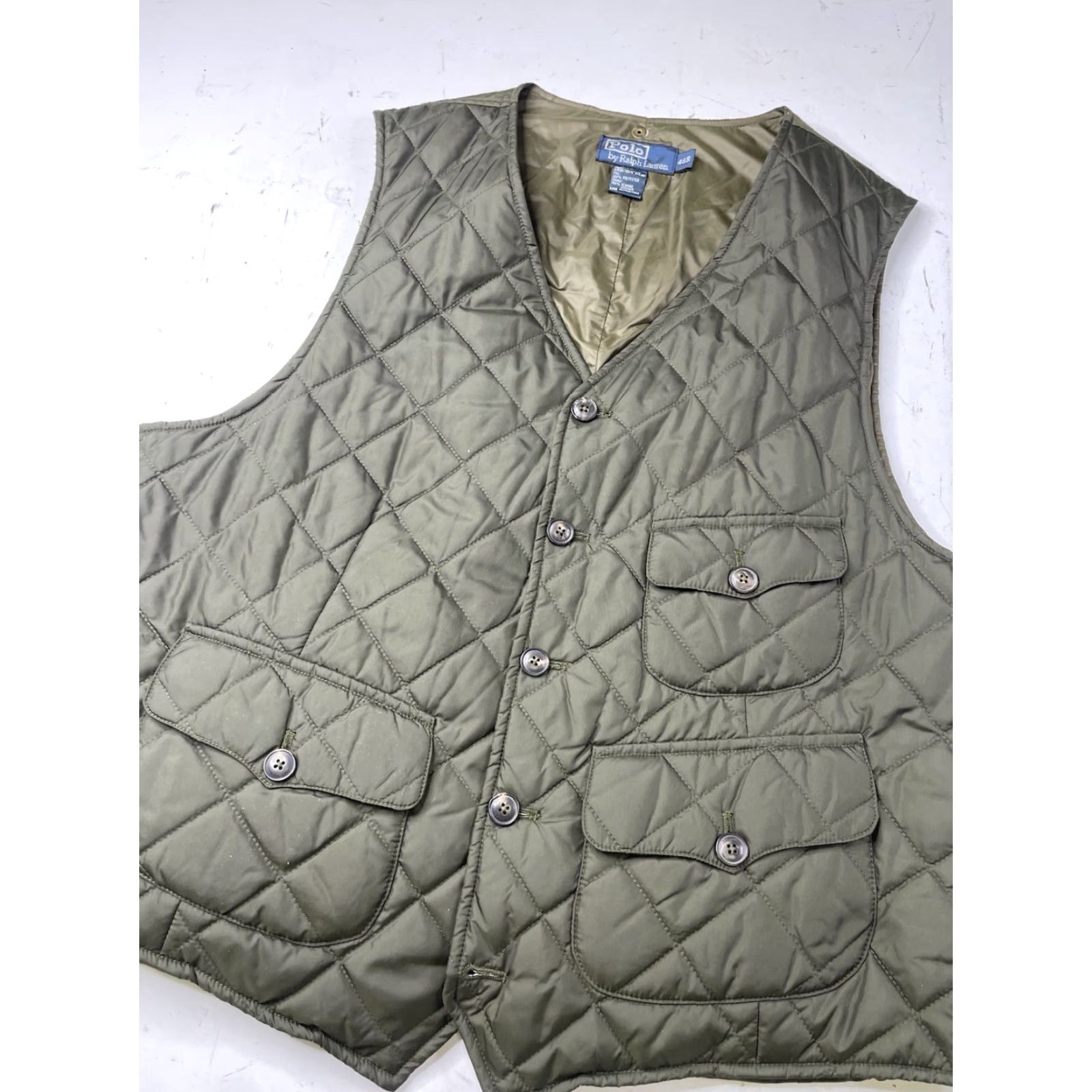 Ralph Lauren VINTAGE Ralph Lauren Polo Vest Quilted Olive Green Stand-Up Collar Short Length Snaps Size 46 Men Quilted Vest 90s Preppy Classic Size US XXL / EU 58 / 5 - 5 Thumbnail