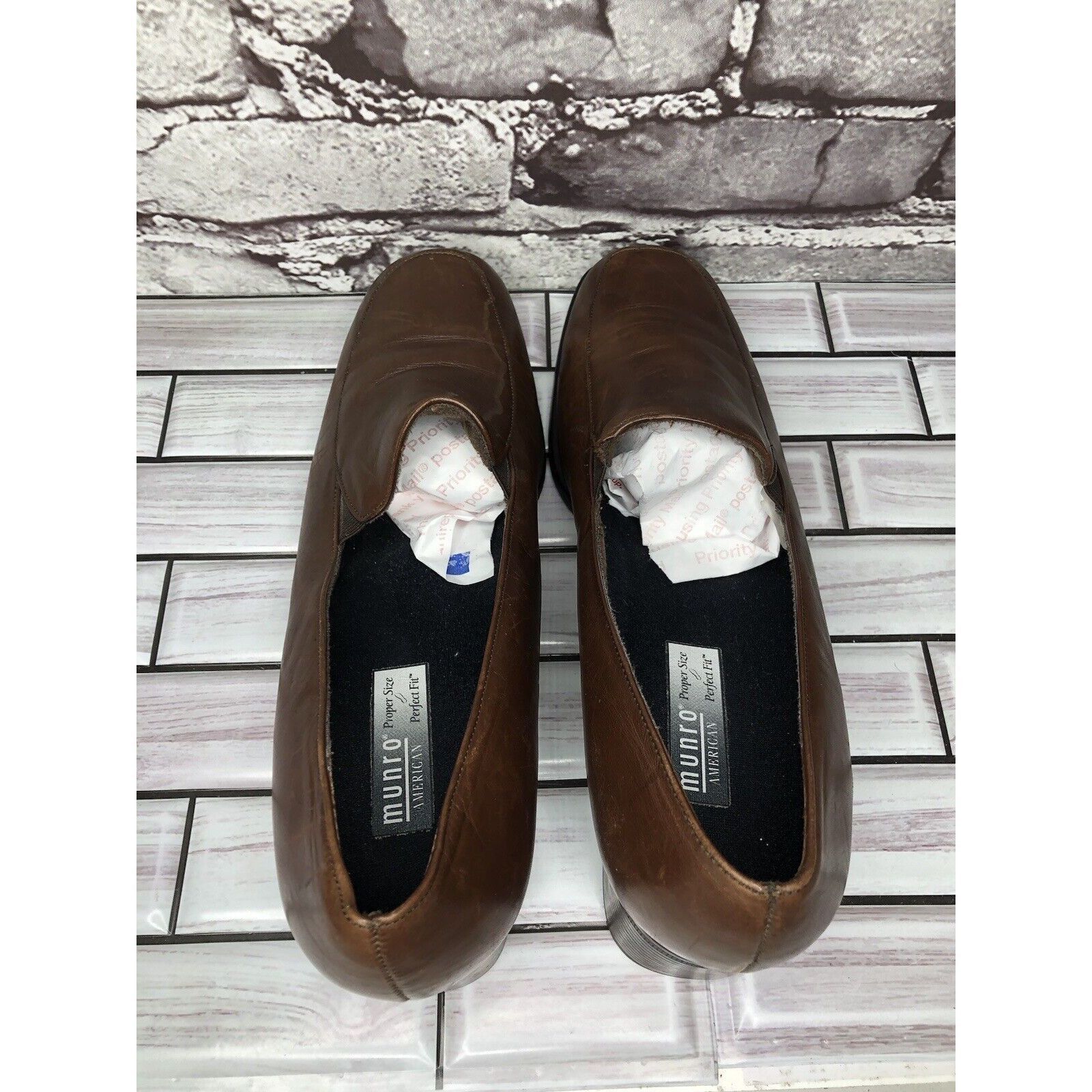 Other Munro American Brown Leather Slip On Square Toe Heel Loafers Size US 10 / IT 40 - 5 Thumbnail
