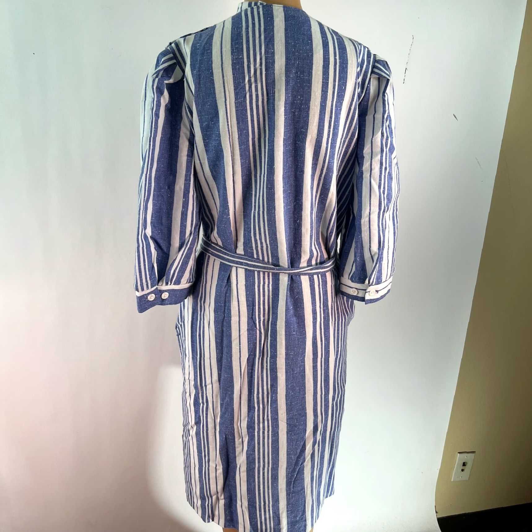 Vintage Vintage Breli Originals Womens Blue Striped Belted 3/4 Sleeves Midi Dress Sz 12 Size XL / US 12-14 / IT 48-50 - 2 Thumbnail