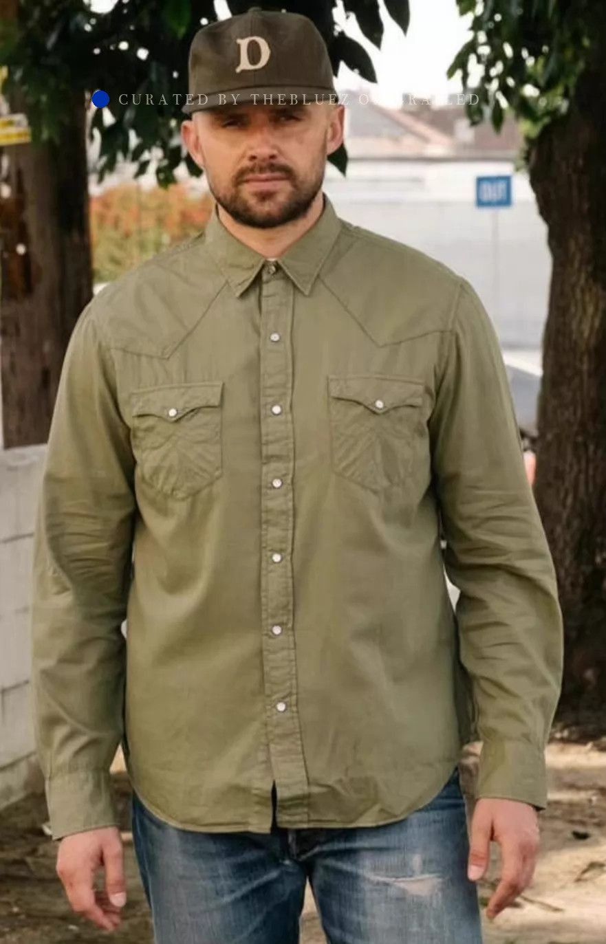 RRL Ralph Lauren Slim Fit Twill Western Shirt in Green Size US S / EU 44-46 / 1 - 1 Thumbnail