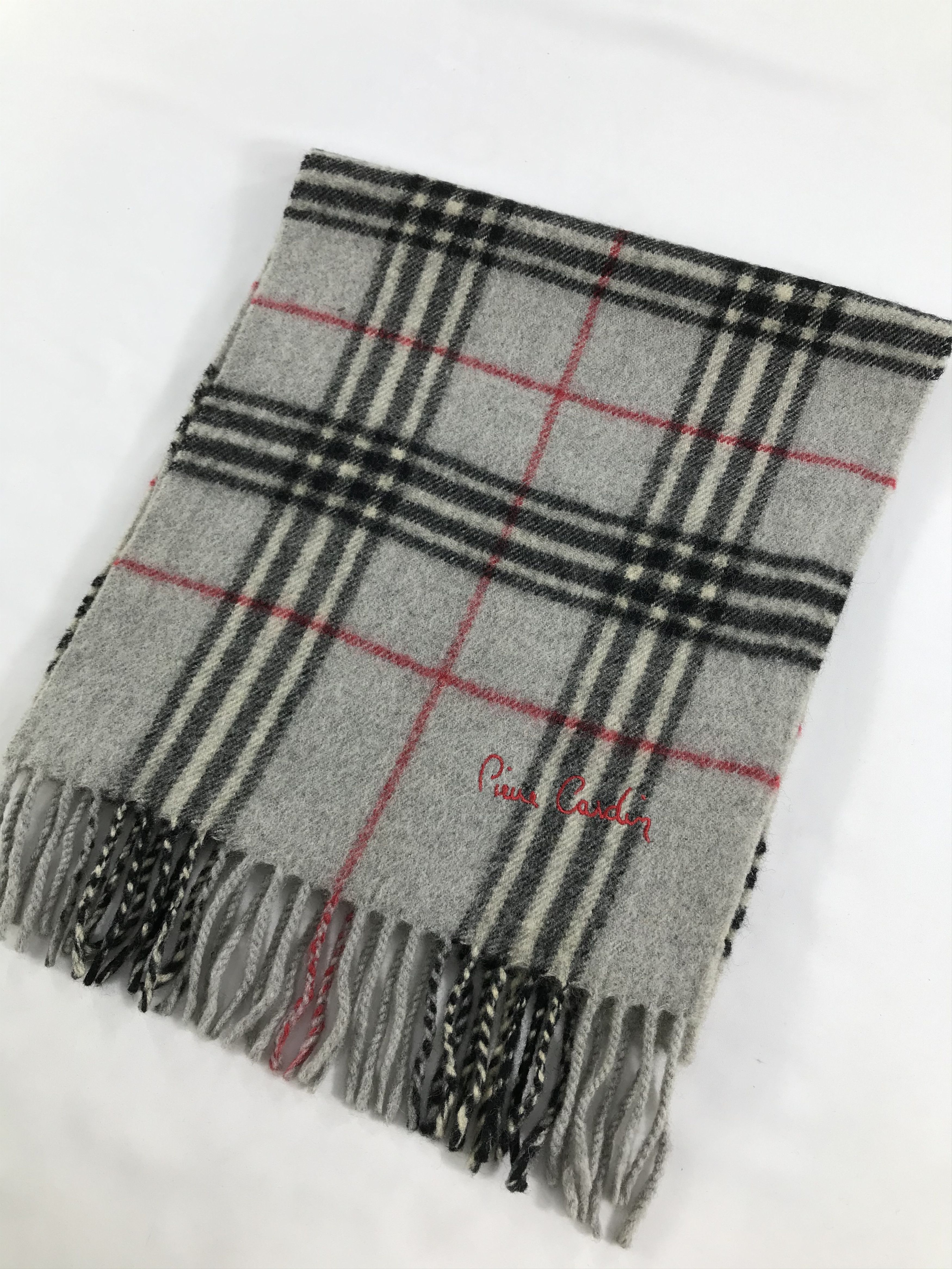 Pierre Cardin Pierre Cardin Grey Nova Check Wool Scarf Muffler V145 Size ONE SIZE - 3 Thumbnail