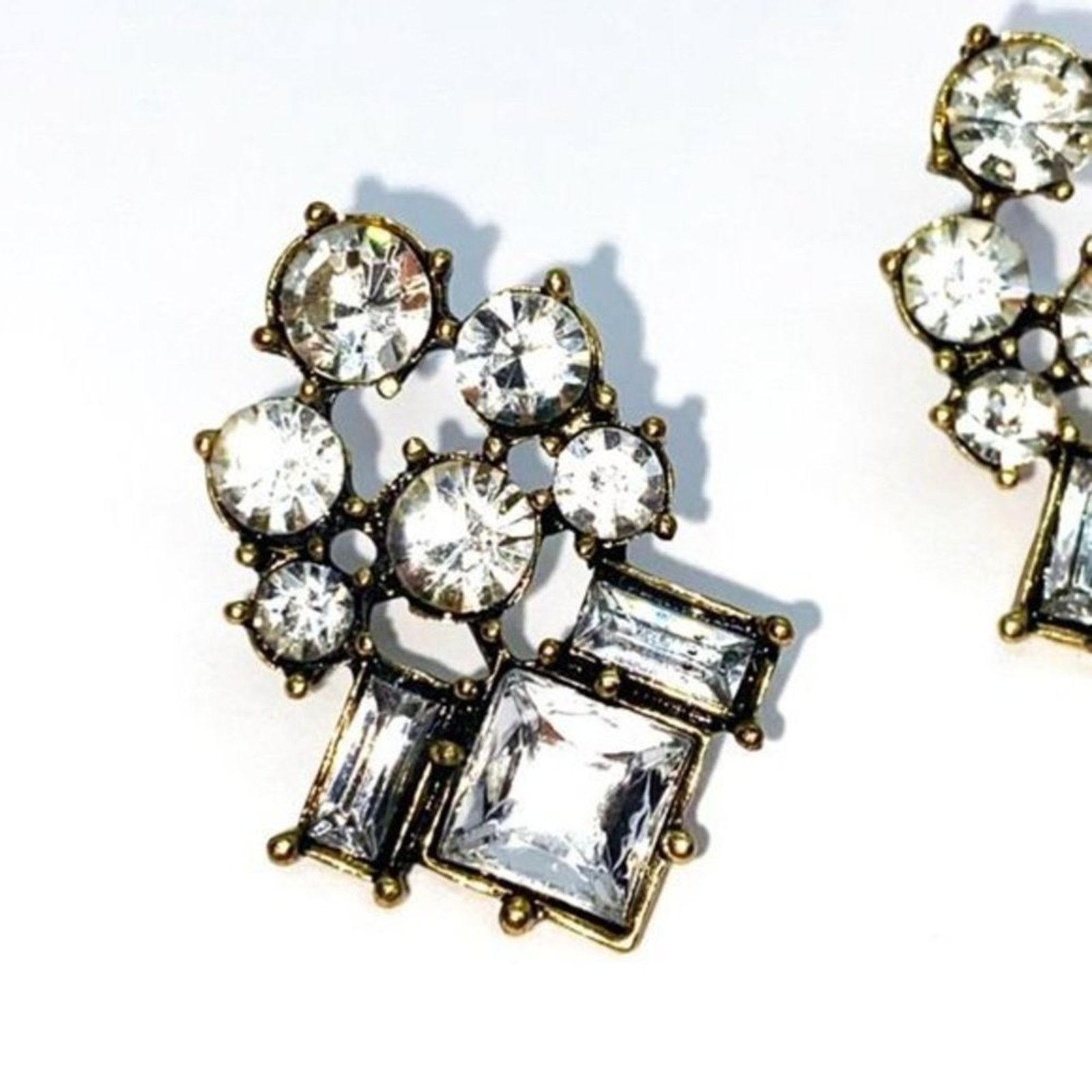 Handmade Gold-Tone Rhinestone Stud Statement Earrings Size ONE SIZE - 3 Thumbnail