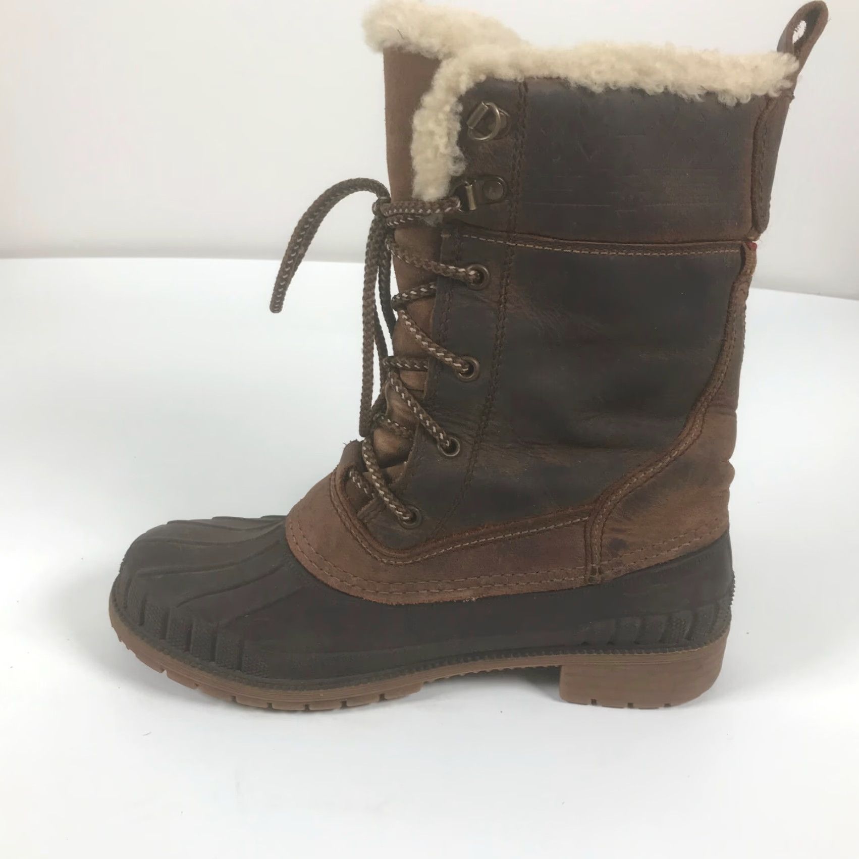 Vintage Kamik Siennah Womens Boot Brown Leather Lace Up Mid-Calf Faux Fur Lined Waterproof Non-Slip 3M Thinsulate Winter Boots 8 M Women Size M / US 6-8 / IT 42-44 - 7 Thumbnail