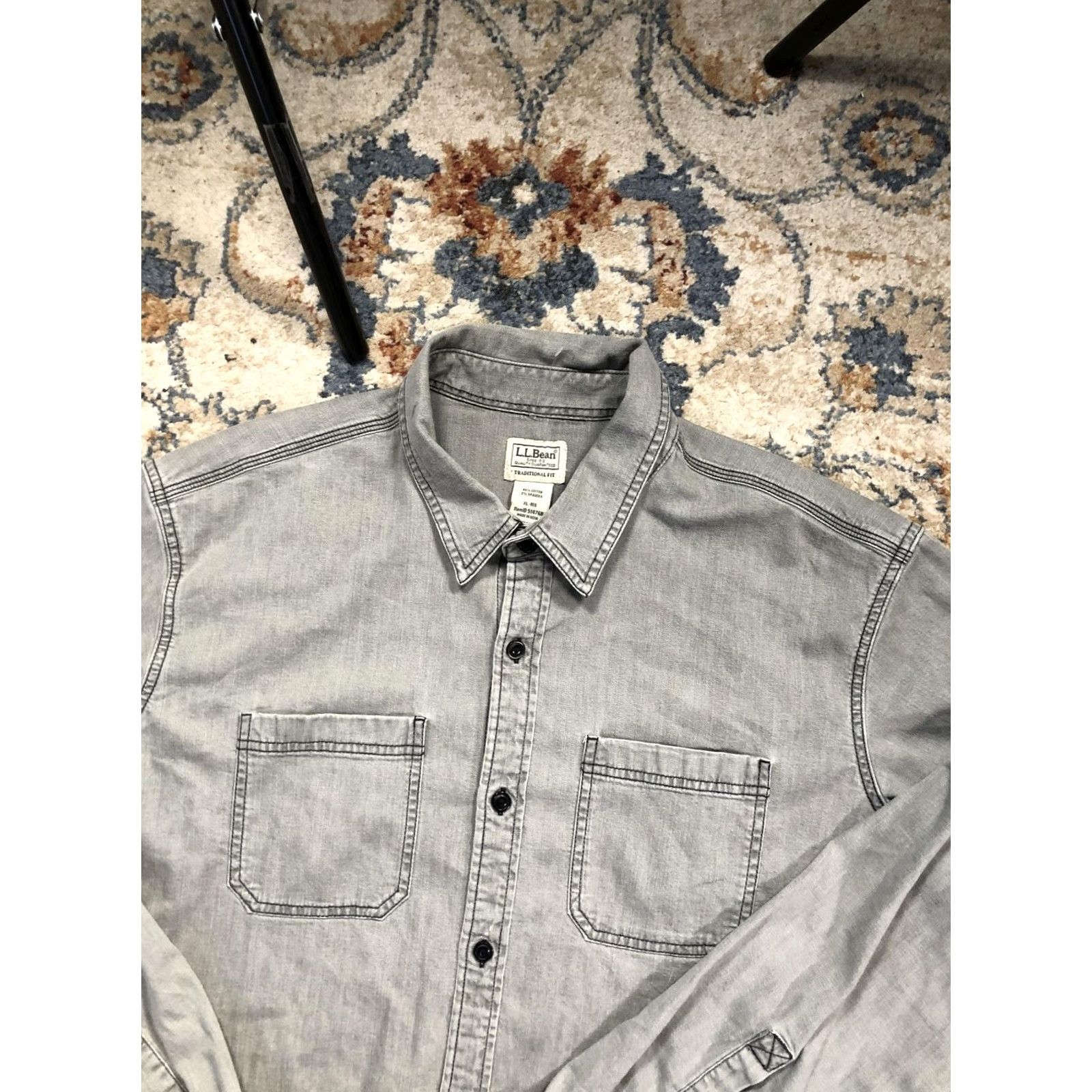 Vintage L.L.Bean Shirt Mens XL Gray Denim Button Front Double Pocket Casual Workwear Size US XL / EU 56 / 4 - 6 Thumbnail