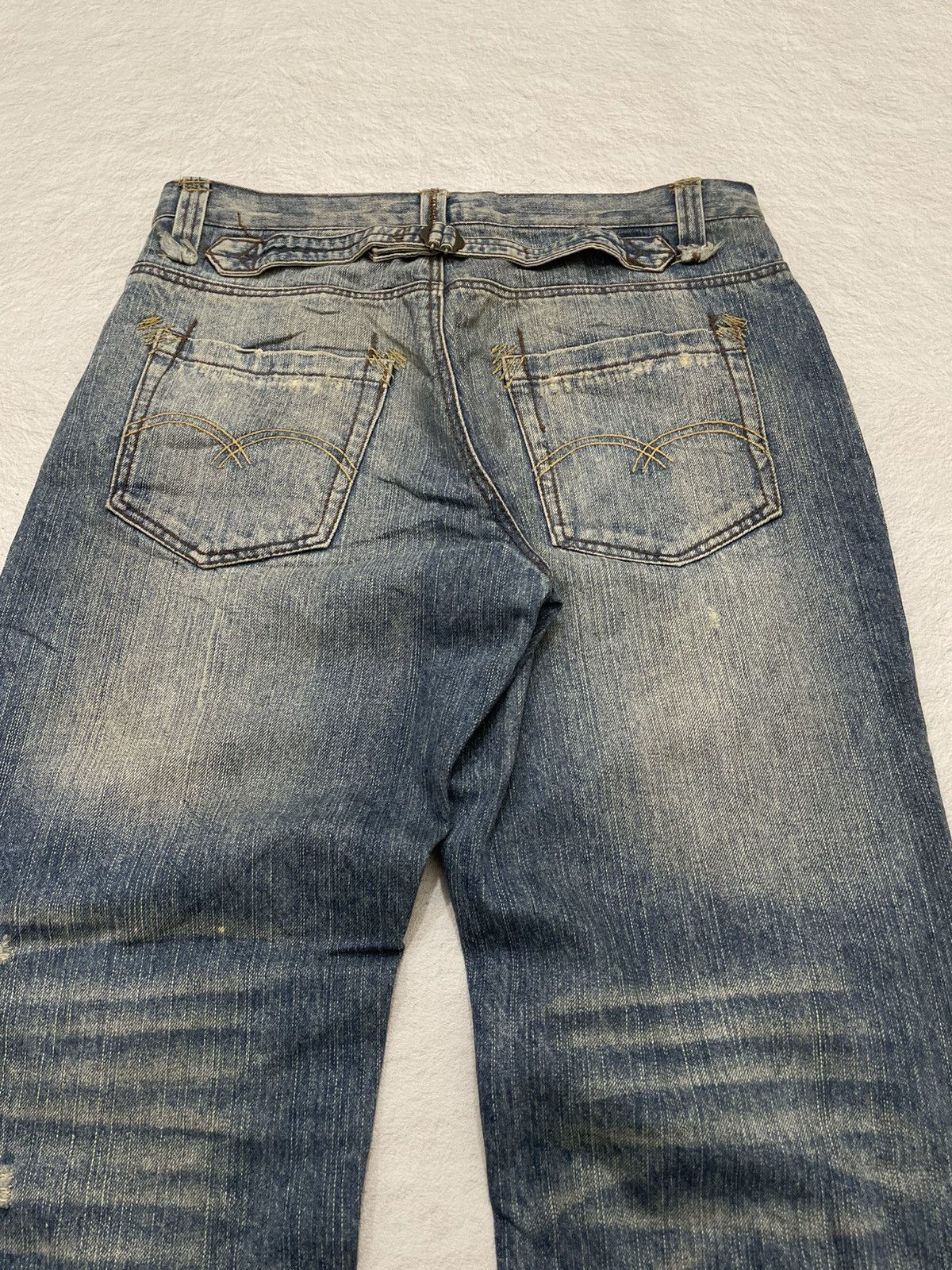 Japanese Brand 2000s Rubber Soul Distressed Denim Stonewash Y2K Size US 34 / EU 50 - 5 Thumbnail