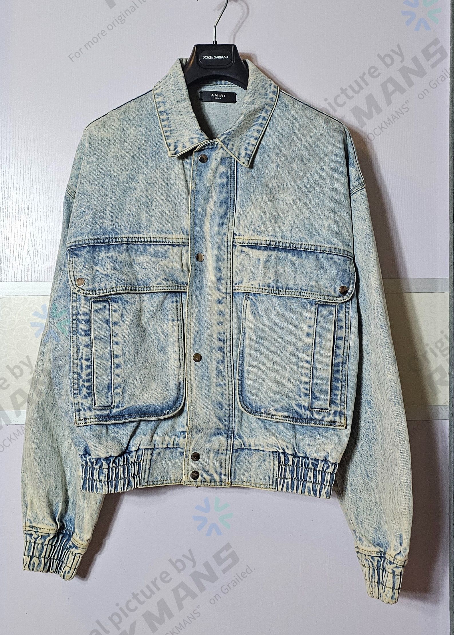 Amiri Acid Wash Denim Bomber Jacke Size M