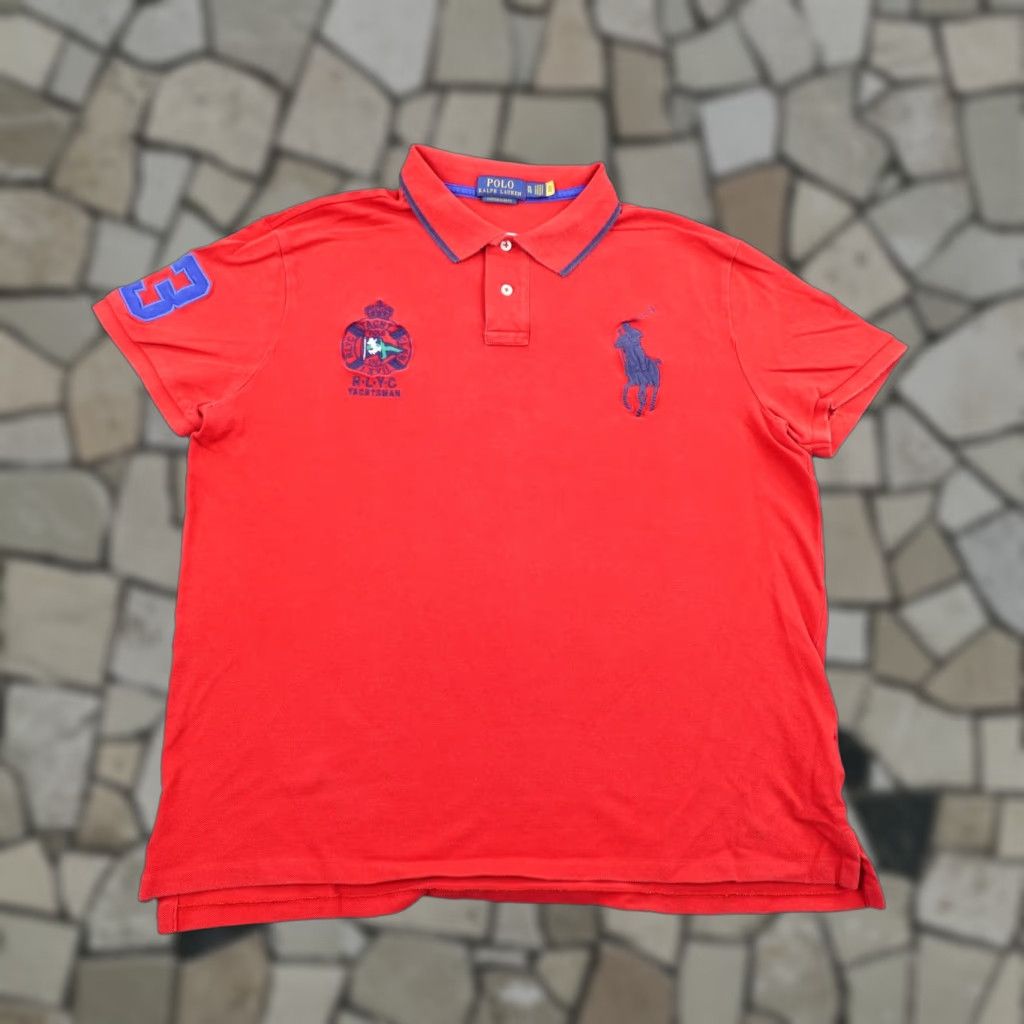 Polo Ralph Lauren Ralph Lauren Polo Shirt Mens XL Red Slim Fit Big Pony Yacht Club Crest #3 Embroidered Logo Short Sleeve Collared Knit Cotton Polo Shirt Size US XL / EU 56 / 4 - 1 Thumbnail