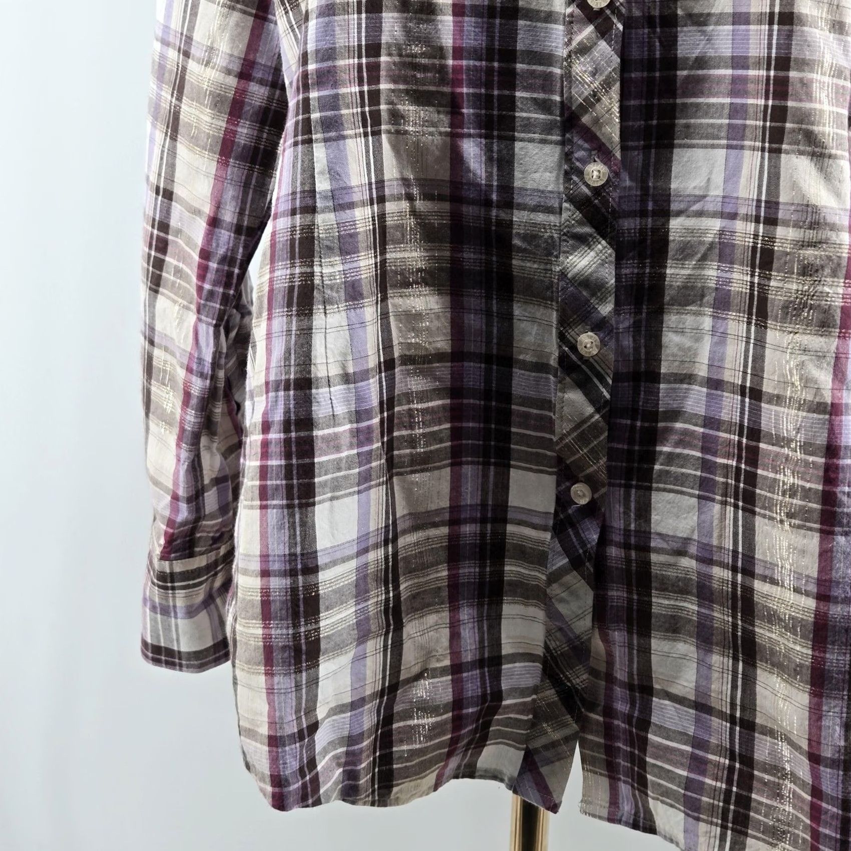 Ariat Ariat Button-Up Womens XXL Purple Plaid Fitted Embroidered Glitter Collared Shirt Size XXL / US 16-18 / IT 52-54 - 3 Thumbnail