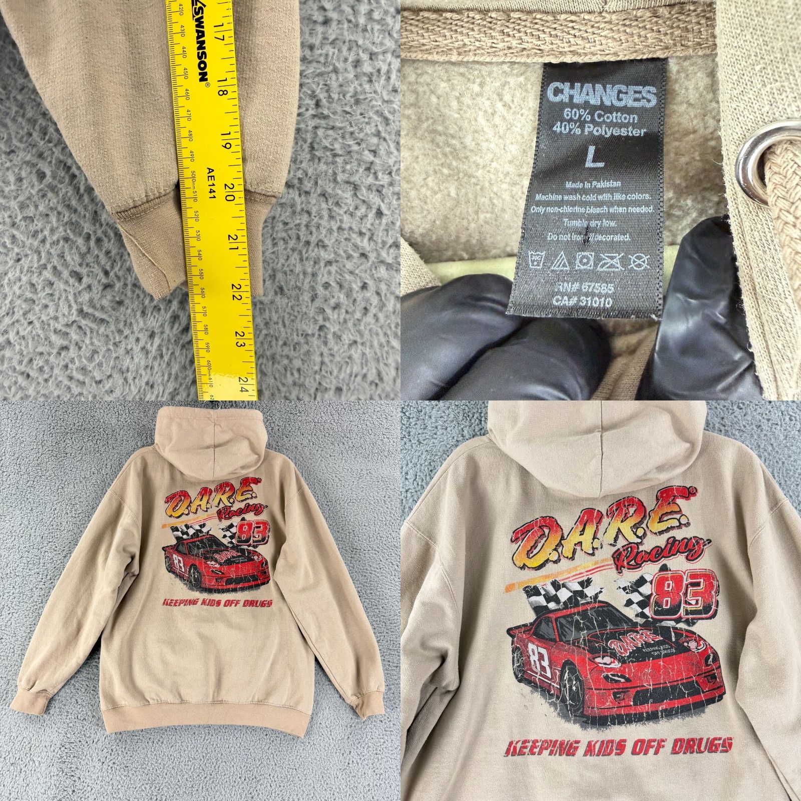 Vintage D.A.R.E. Sweater Womens Large Beige Long Sleeve Pullover Hoodie Graphic Print Size L / US 10 / IT 46 - 8 Thumbnail
