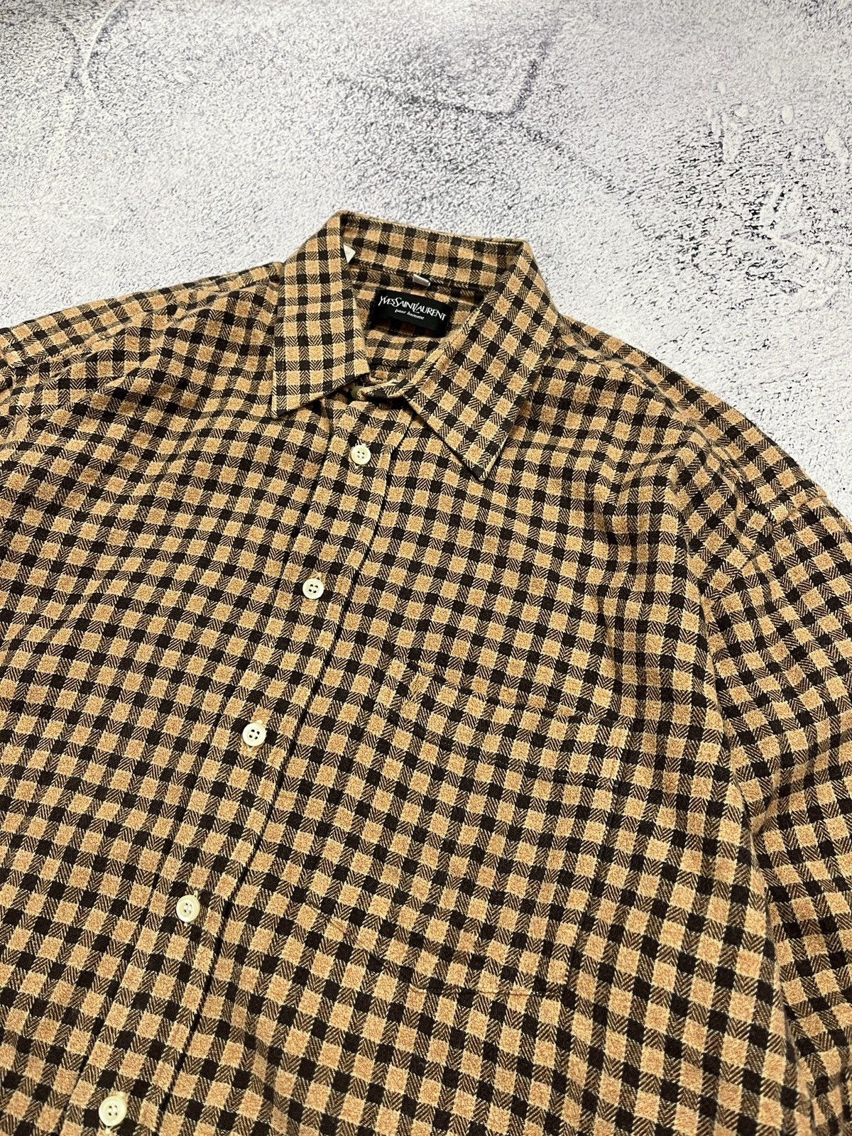 Vintage Yves Saint Laurent Pour Homme YSL Logo Flannel Plaid Shirt Size US L / EU 52-54 / 3 - 5 Thumbnail