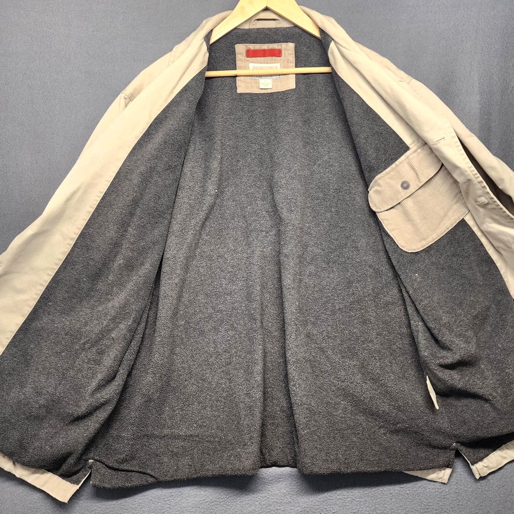 Old Navy Old Navy Painter's Jeans Jacket Mens L Khaki Fleece Lined Chore Work Shacket Size US 33 - 3 Thumbnail