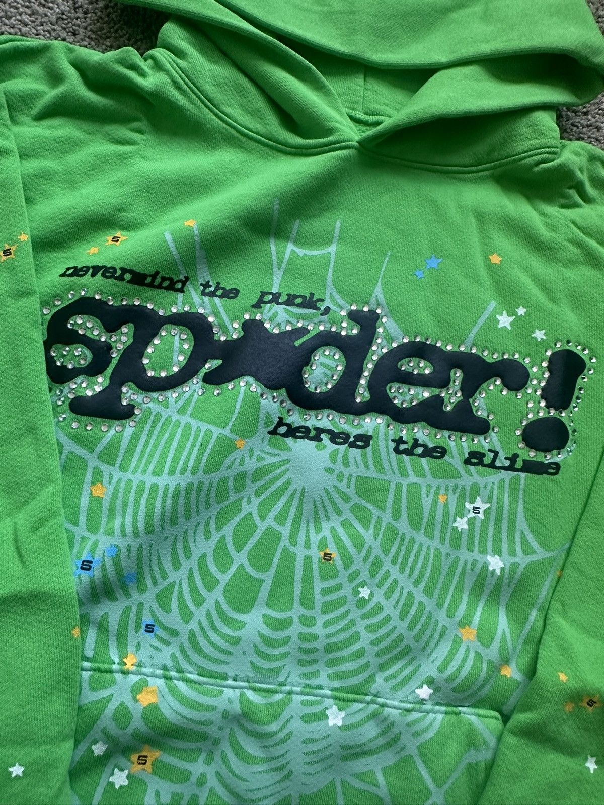 Sp5der Sp5der Green Punk V2 Rhinestone Hoodie Size US M / EU 48-50 / 2 - 2 Thumbnail