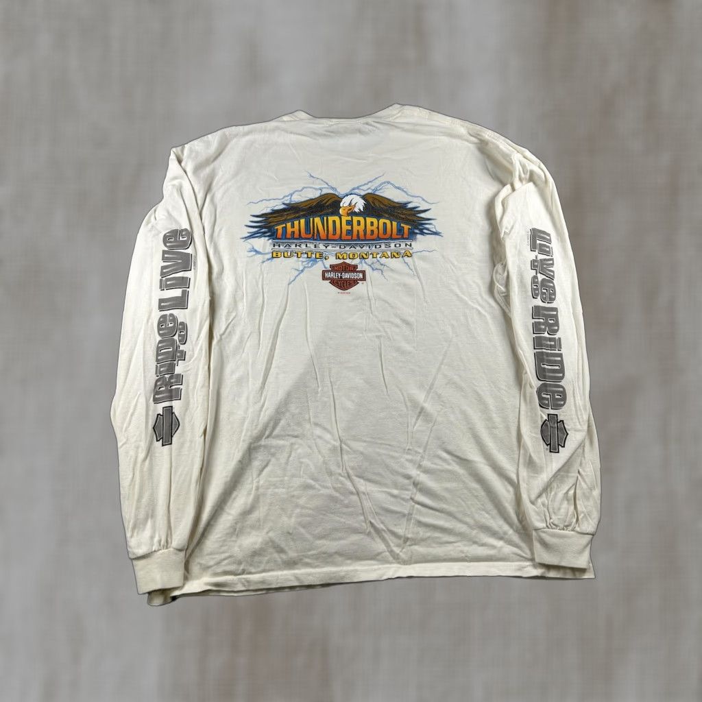 Harley Davidson VINTAGE Harley-Davidson Shirt Mens 2XL Thunder Eagle Long Sleeve Hit Montana White Off-White Crew Neck Graphic Print USA Motorcycle Biker USA - Size US XXL / EU 58 / 5 - 1 Thumbnail