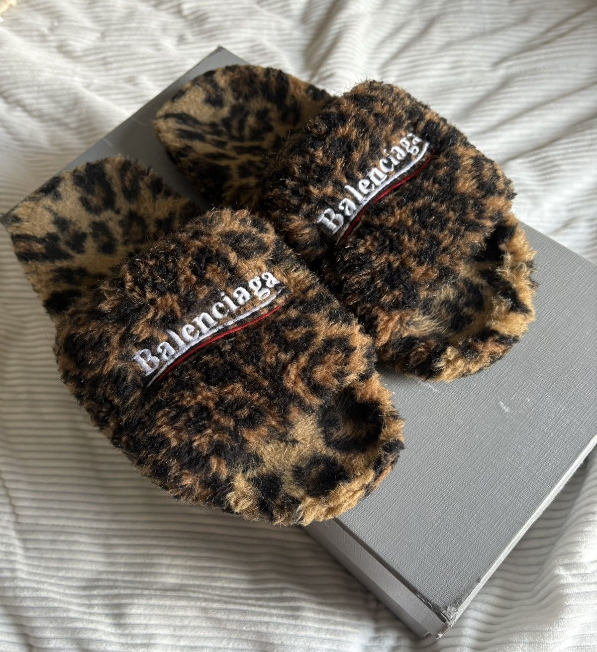 Balenciaga Balenciaga leopard fur slides | Grailed