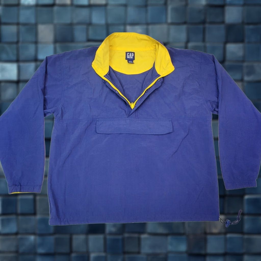 Gap VINTAGE Gap Hooded Windbreaker Anorak Pullover 1/2 Zip Mens M Blue Yellow Jacket Size US M / EU 48-50 / 2 - 1 Thumbnail