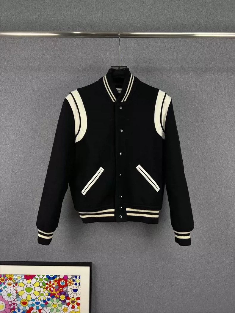 Saint Laurent Paris Saint Laurent Black and White Baseball Jacket- DMC Size US M / EU 48-50 / 2 - 1 Thumbnail