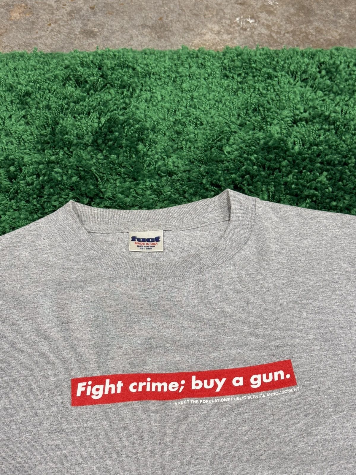 FUCT × Fuck The Population Fuck the Population x Fuct Fight Crime Buy Gun Tee Grey FTP Size US S / EU 44-46 / 1 - 3 Thumbnail