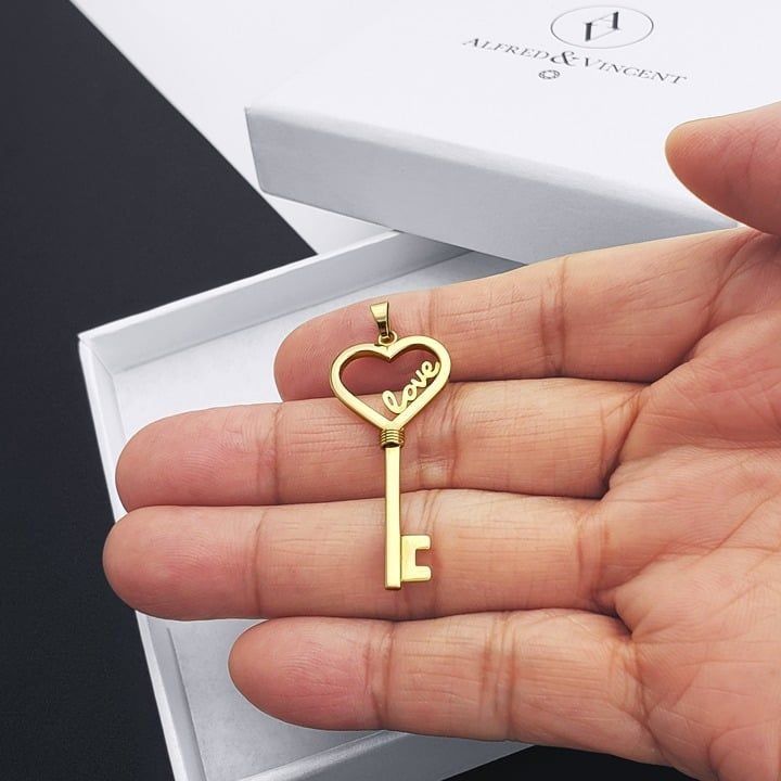 Other Heart Love Script Skeleton Key Charm 14k Yellow Gold Pendant Size ONE SIZE - 4 Thumbnail
