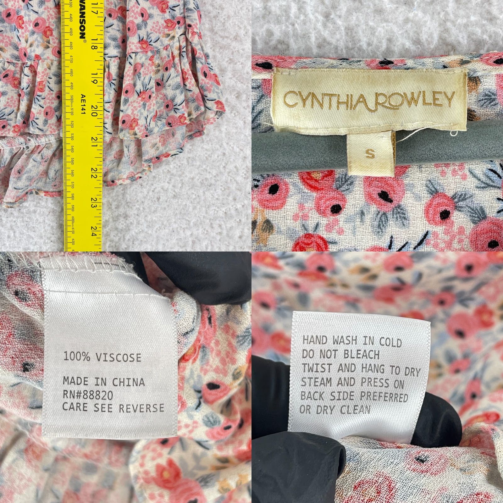 Cynthia Rowley Cynthia Rowley Pink Floral Print Peplum Shirt Womens V-Neck 3/4 Sleeve Size Small Size S / US 4 / IT 40 - 8 Thumbnail