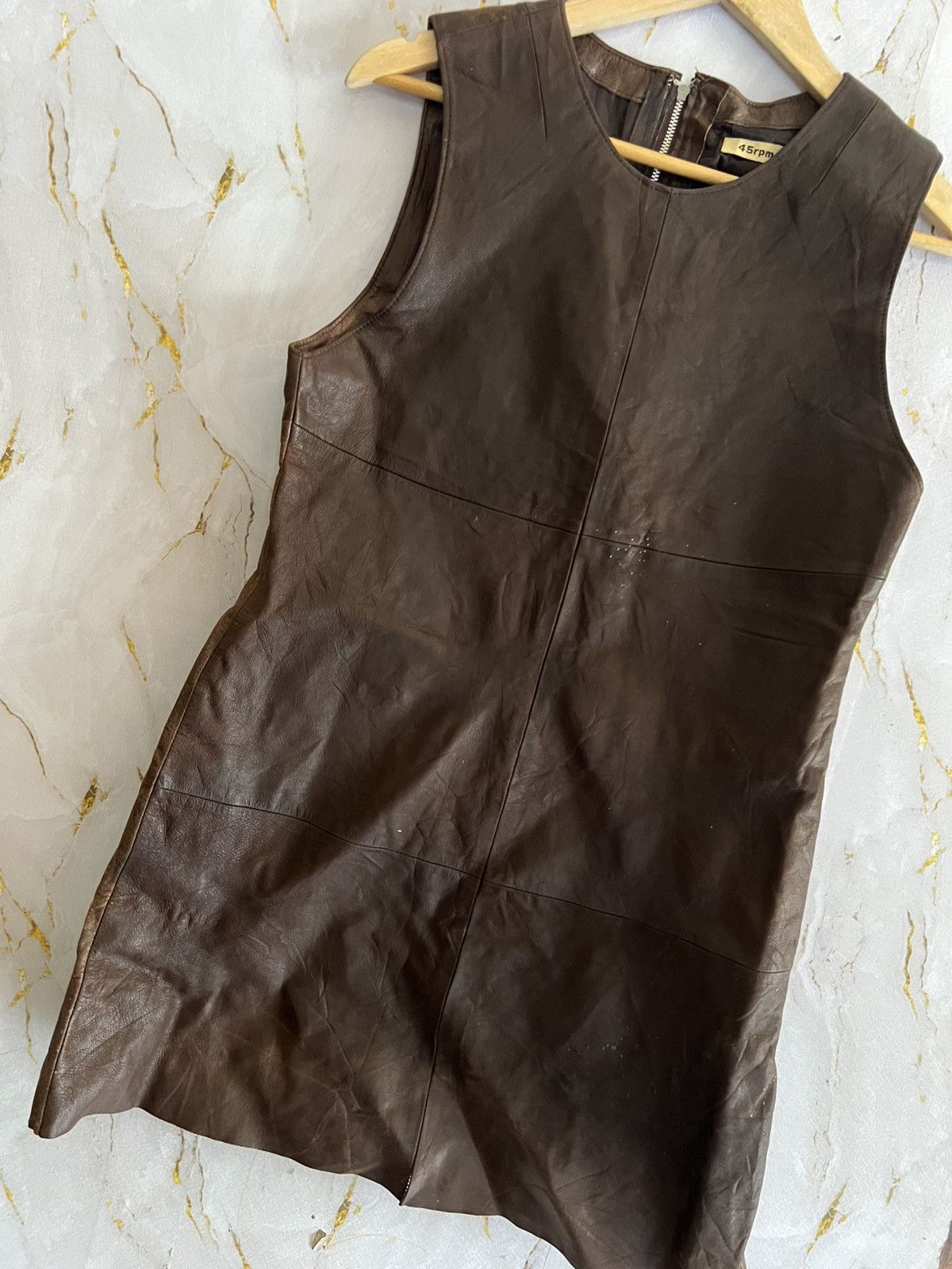45rpm 45rpm Brown Leather Sleeveless Dress – Japanese Designer Size S / US 4 / IT 40 - 5 Thumbnail
