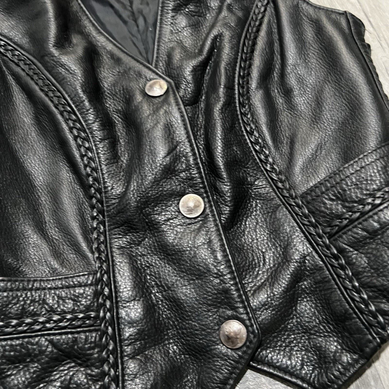 Vintage Fashions By Rose Black Leather Biker Vest Side Laces USA Size S / US 4 / IT 40 - 3 Thumbnail