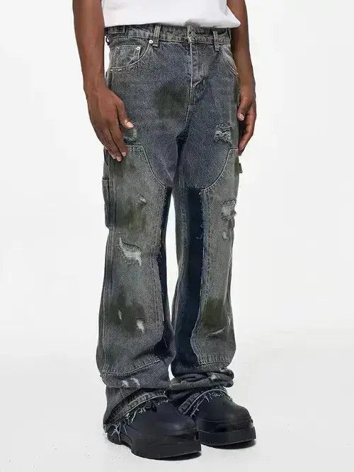 Vintage distressed washed micro-flare jeans
