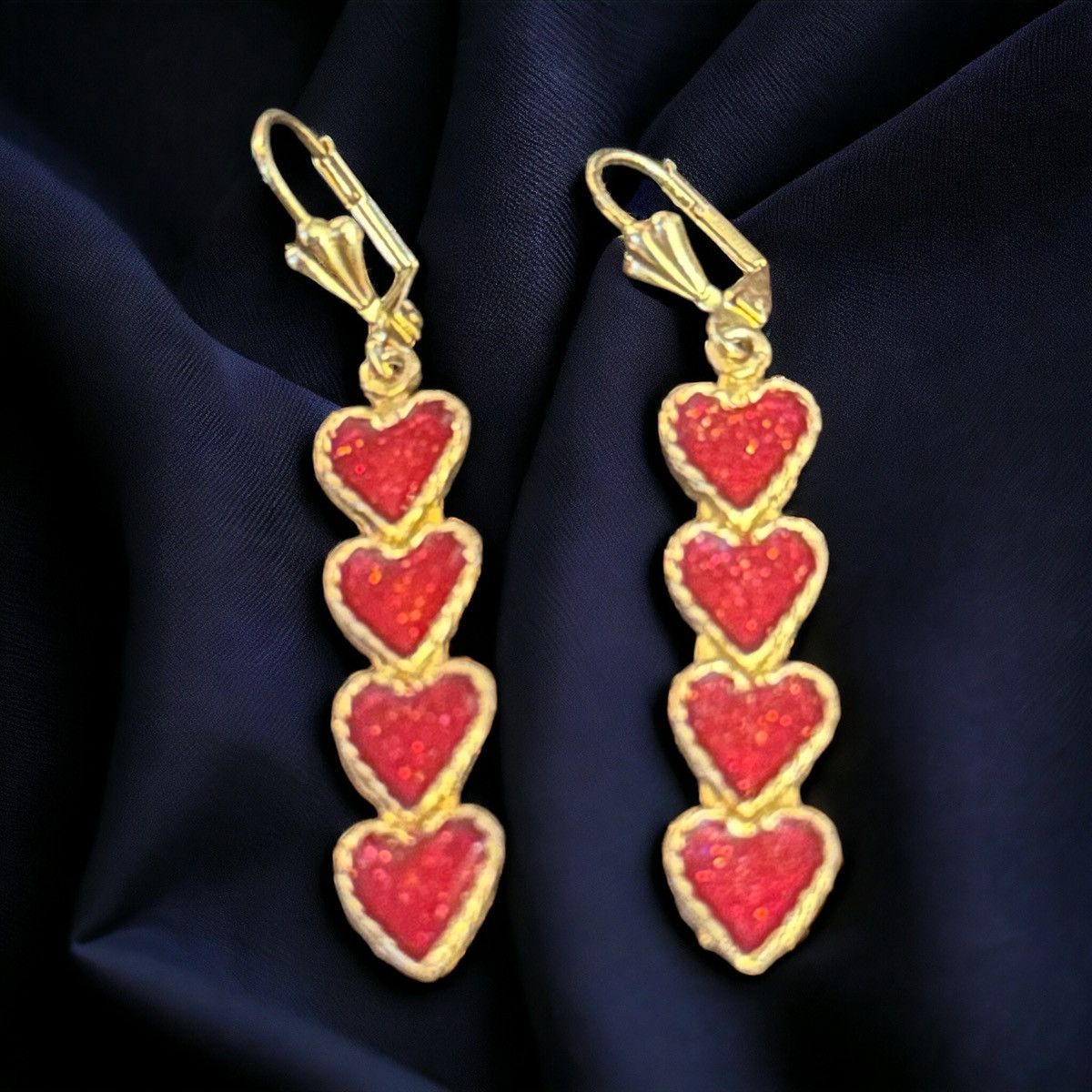 Other Red glittery hearts dangle earrings Size ONE SIZE - 1 Thumbnail