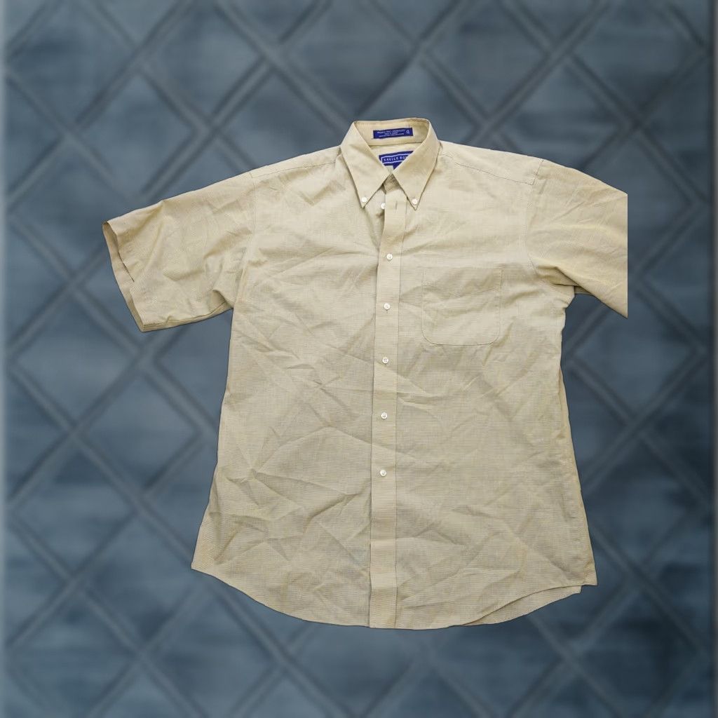 Vintage Savile Row Shirt Mens Large Yellow Striped Wrinkle Free Button Down Short Sleeve Size US L / EU 52-54 / 3 - 1 Thumbnail