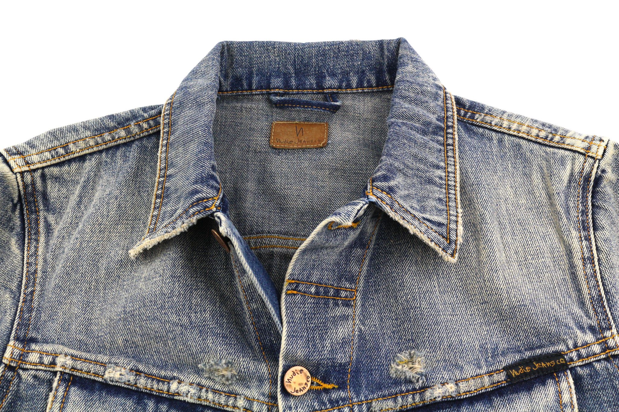 Nudie Jeans BILLY S Shimmering Indigo Washed Ripped Polo Jacket 82488 Size US S / EU 44-46 / 1 - 4 Thumbnail