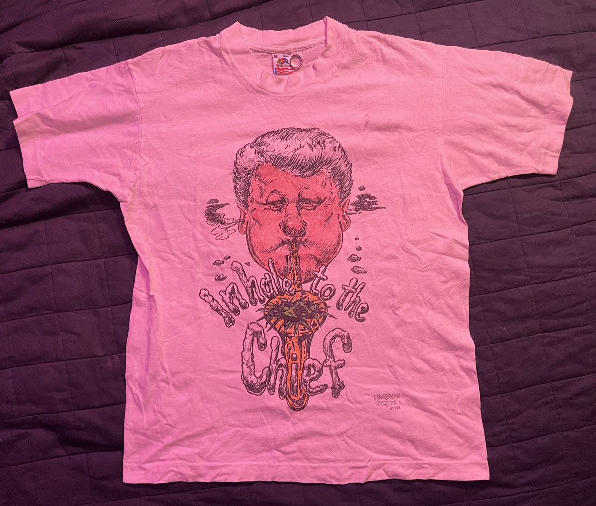 Vintage RARE Vintage 90s Single Stitch Bill Clinton Weed Tee-Shirt Size US M / EU 48-50 / 2 - 1 Thumbnail