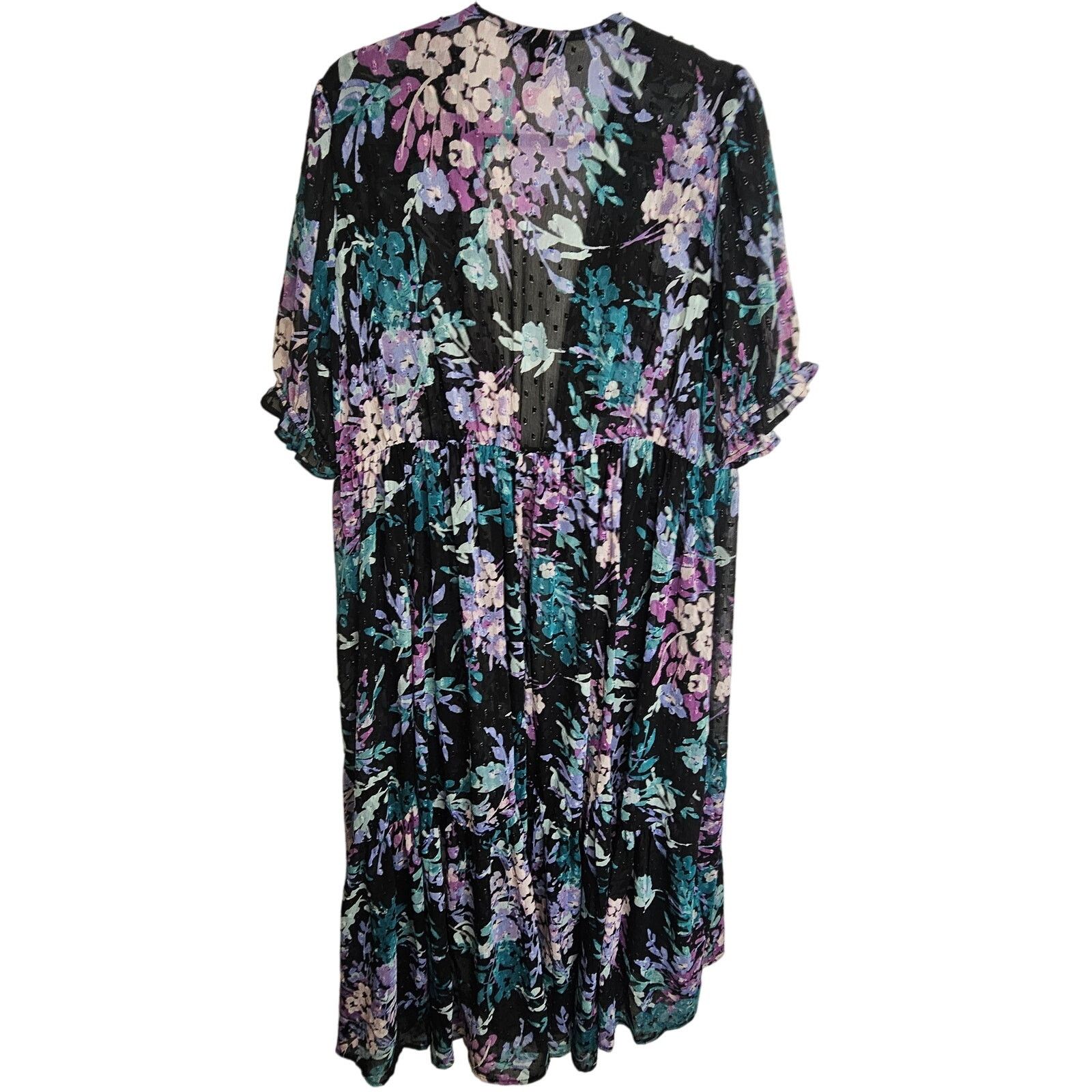 Corridor Torrid Ruffle Kimono Chiffon Clip Dot Floral Black Tiered Size XL / US 12-14 / IT 48-50 - 9 Thumbnail
