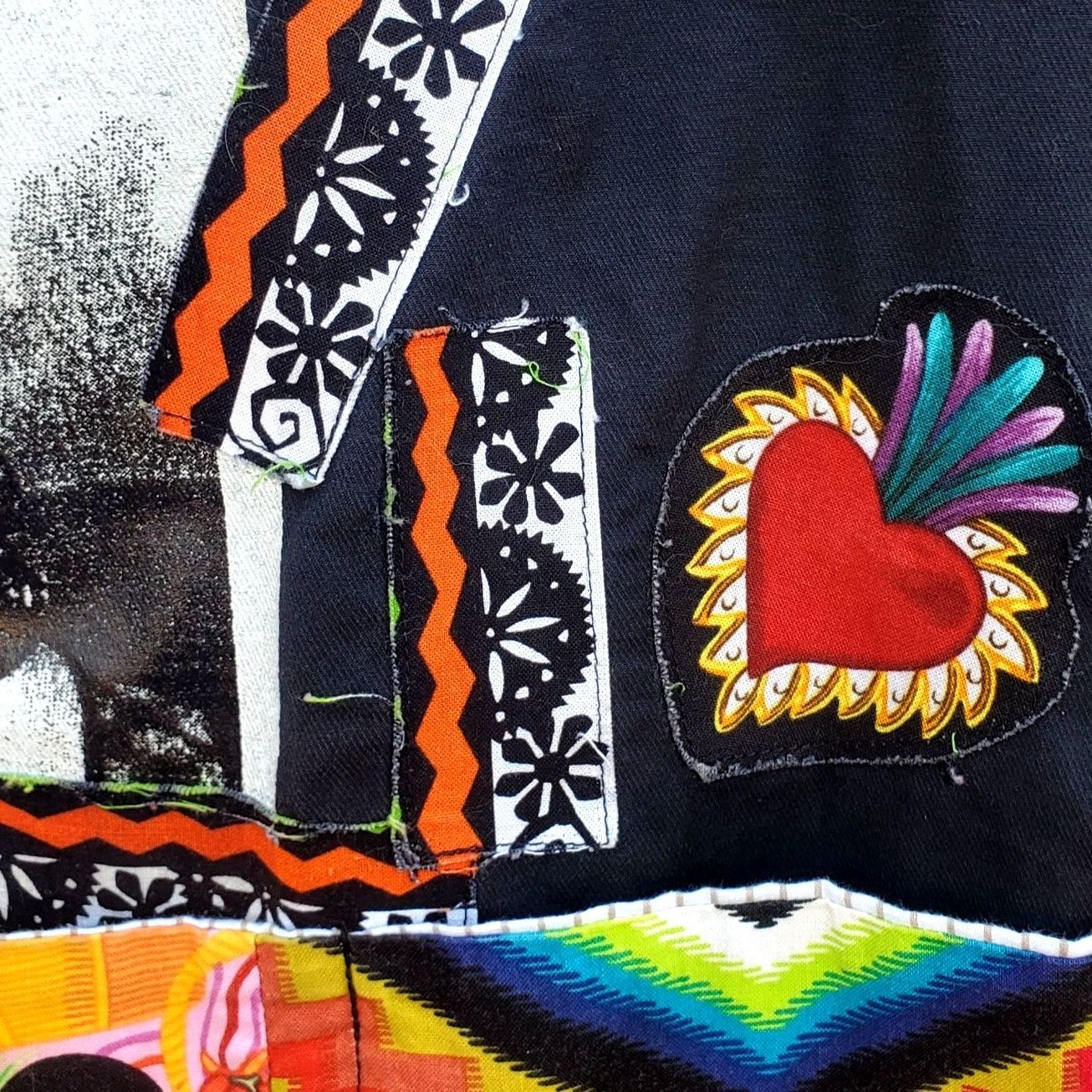 Handmade Frida Kahlo Bib Apron Colorful Handmade Black Cotton Plus Si Size XXL / US 16-18 / IT 52-54 - 12 Thumbnail
