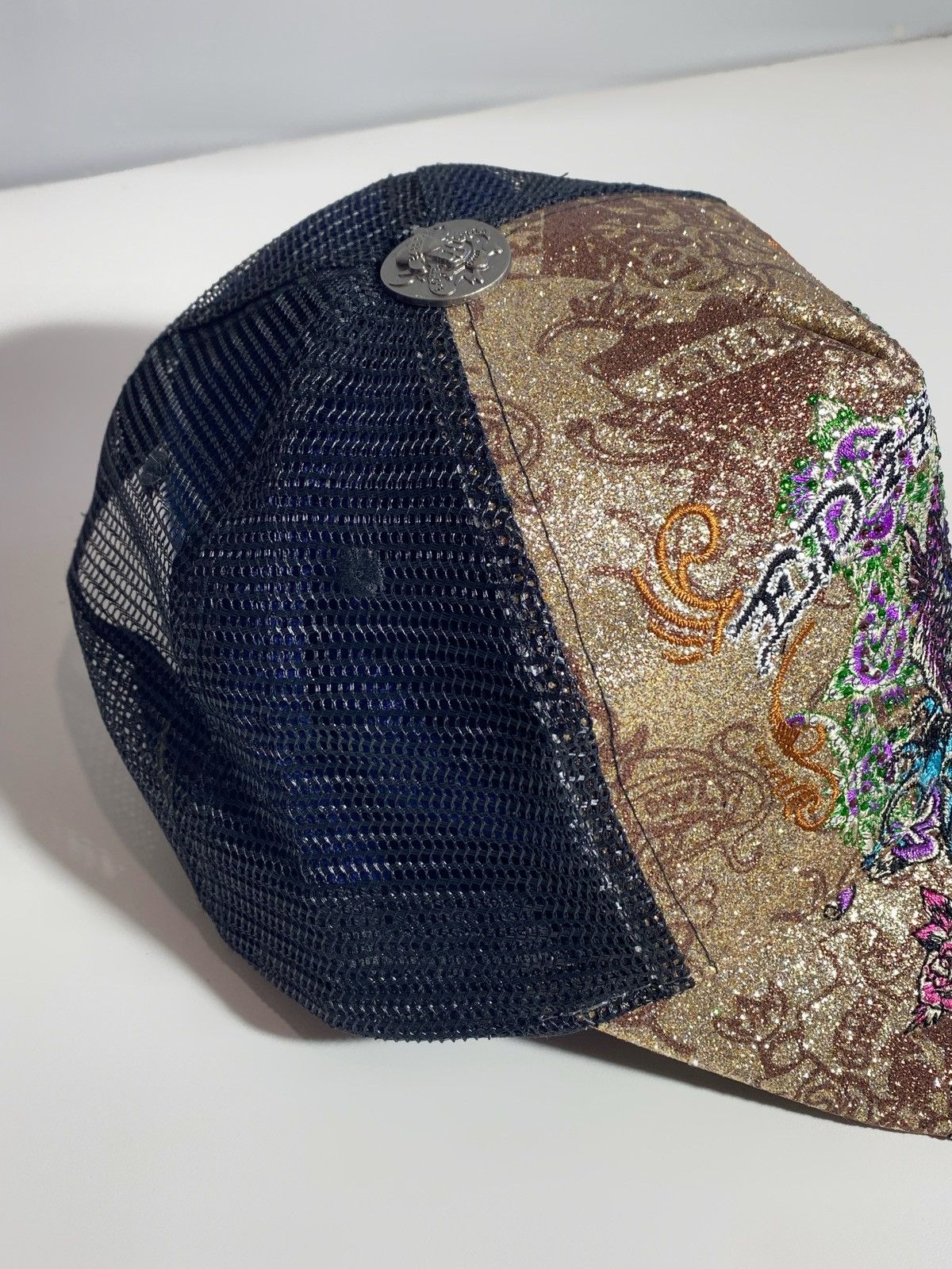 Ed Hardy Vintage Ed Hardy Y2k Golden Shimmer Trucker Hat Cap Japan Size ONE SIZE - 5 Thumbnail