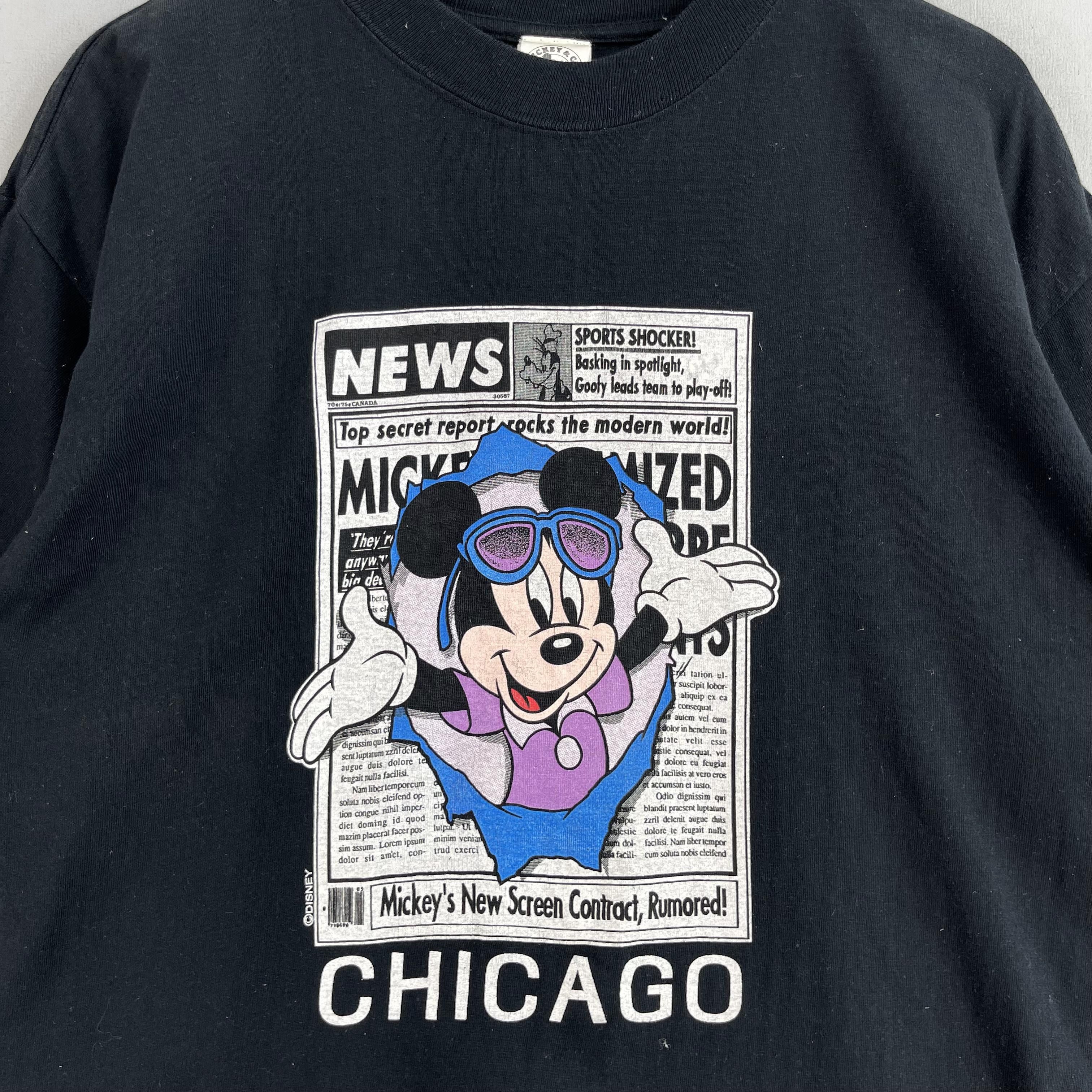 Disney × Mickey Mouse Vintage MICKEY MOUSE Chicago Newspaper Printed Tshirt Size US L / EU 52-54 / 3 - 2 Thumbnail