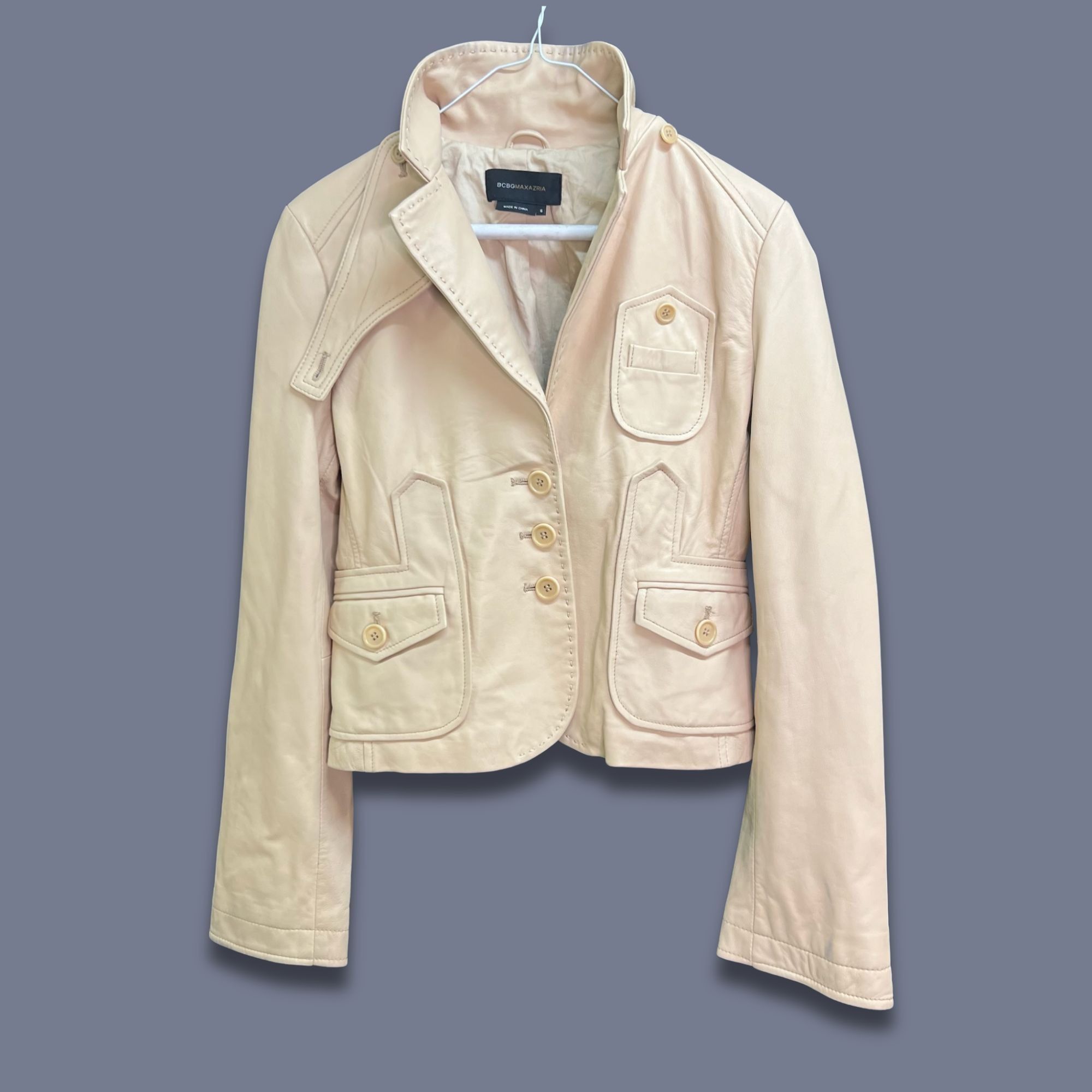 Bcbgmaxazria BCBGMAXAZRIA Beige Leather Motorcycle Jacket Blazer - Size S Size S / US 4 / IT 40 - 2 Thumbnail